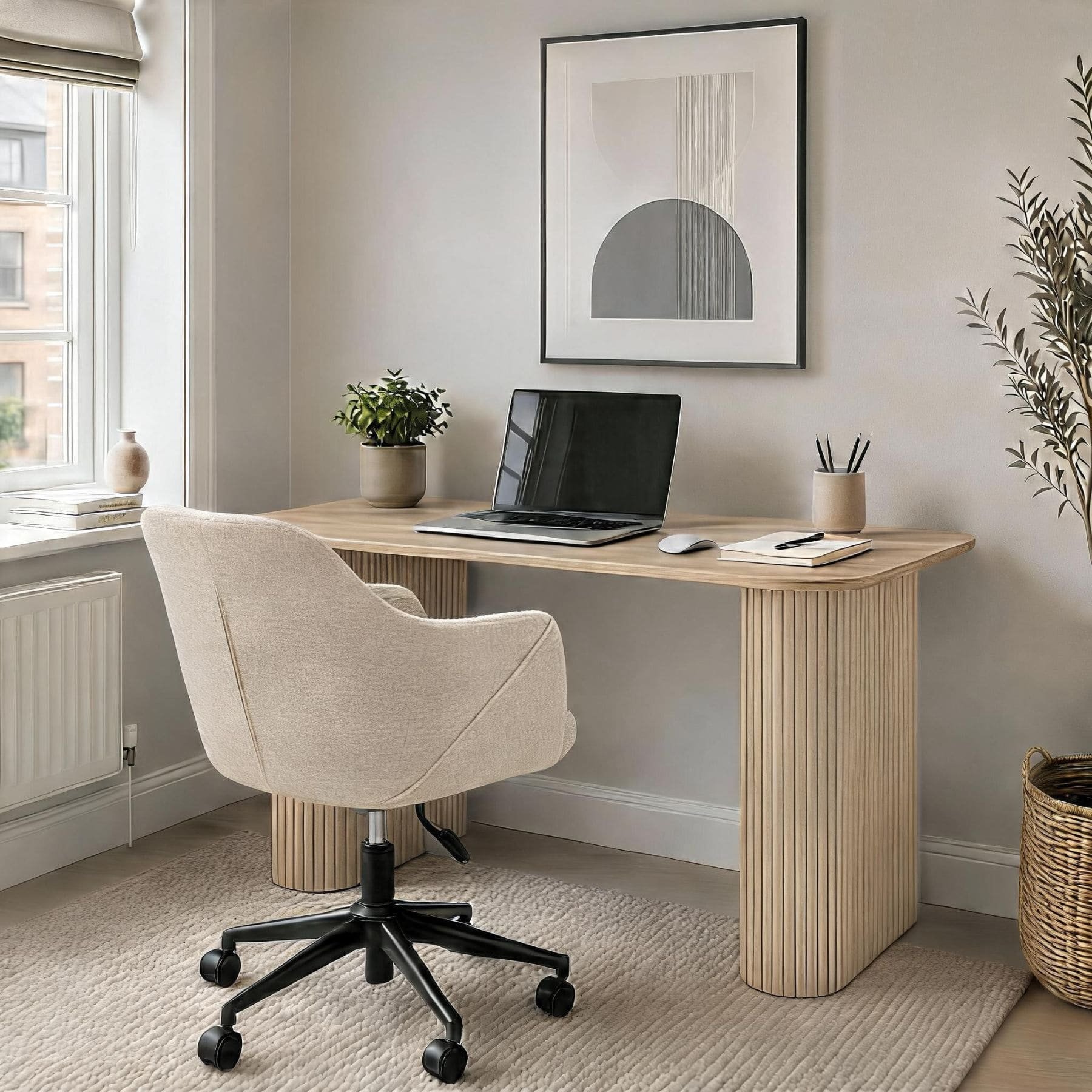 Home Source Monroe Desk & Lumera Adjustable Chair Set – Oak & Beige