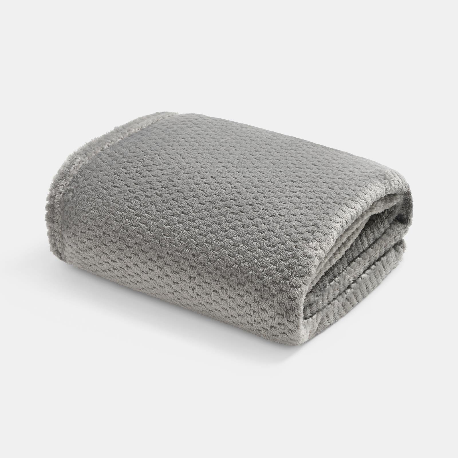 OHS Waffle Fleece Blanket Throw 200 x 240cm - Mid Grey