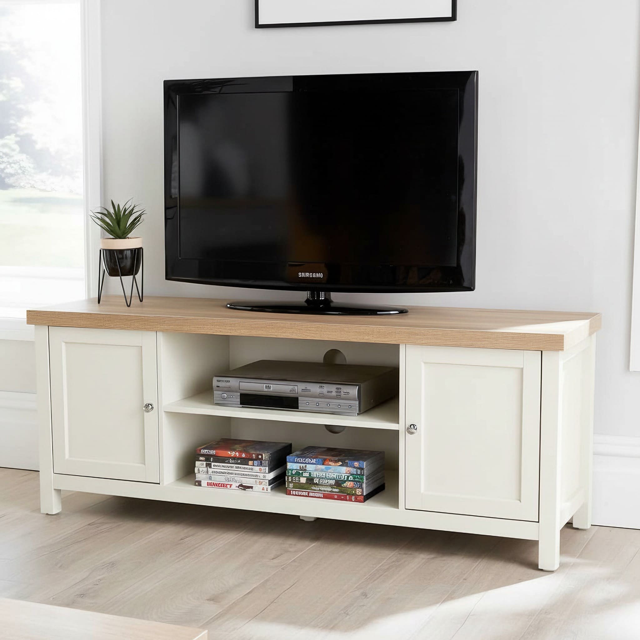 Home Source Avon Wide TV Stand with 2 Doors - Cream