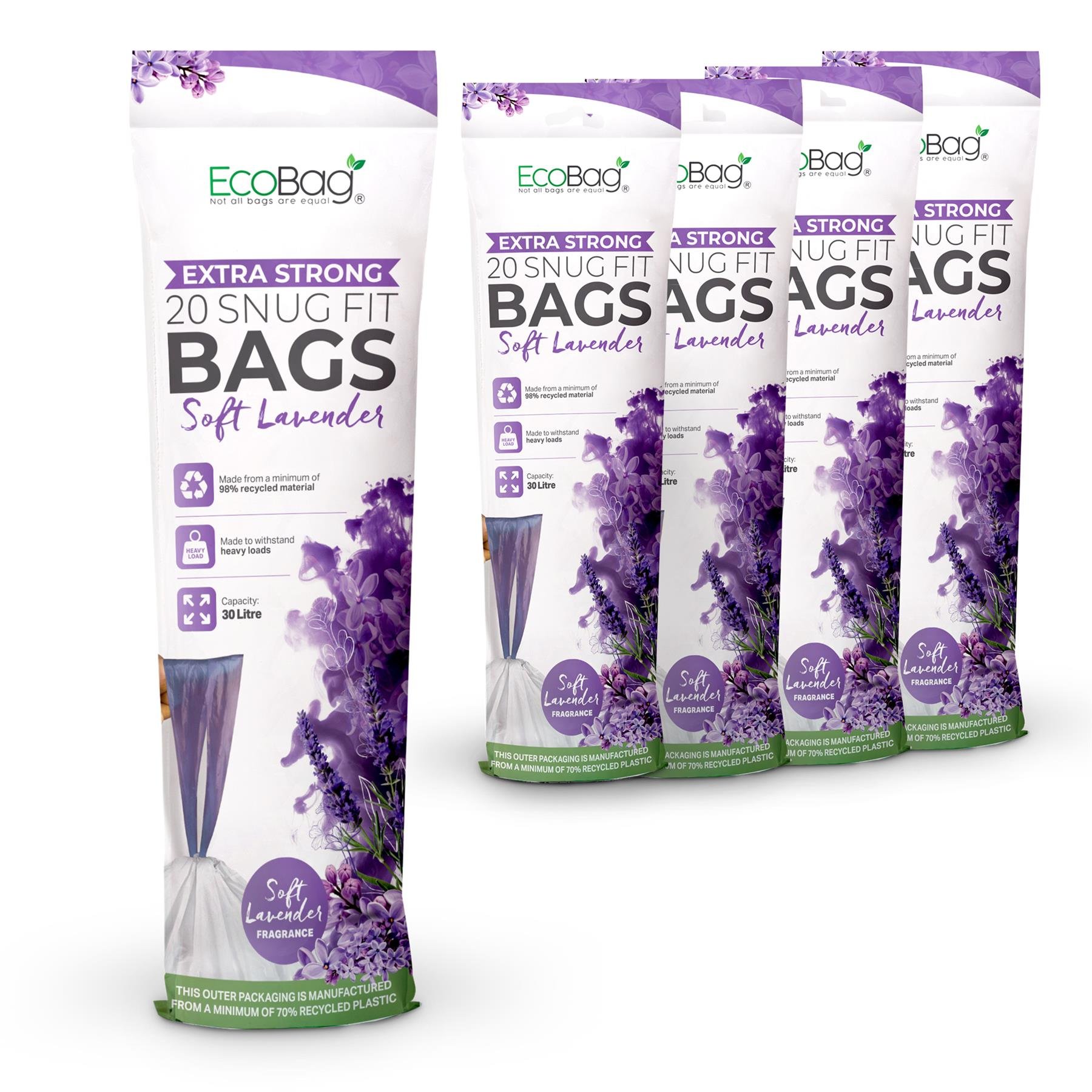 EcoBag 30L Lavender Scented Drawstring Kitchen Bin Liners - Pack of 100