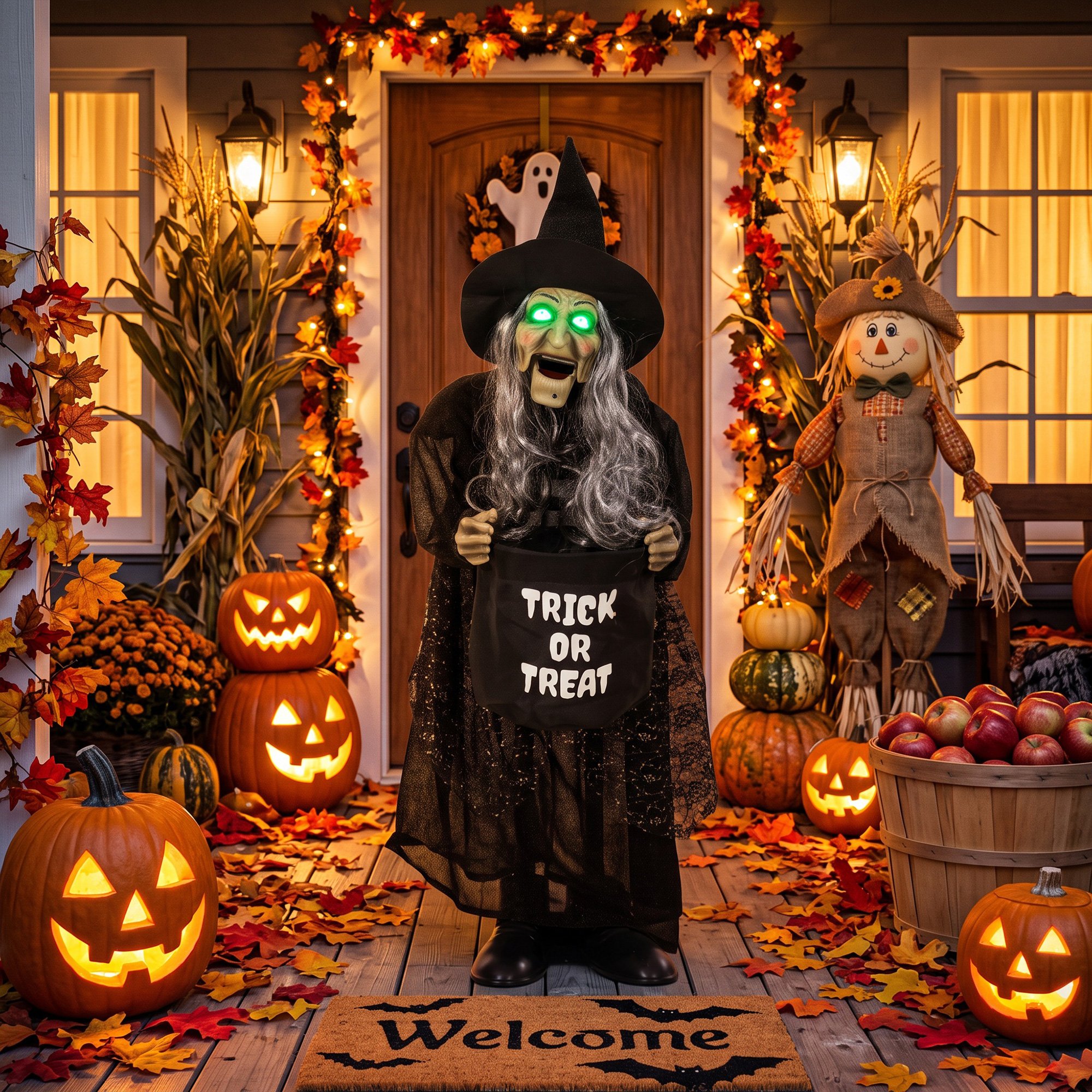HOMCOM Animated Halloween Witch with Candy Bag Decoration