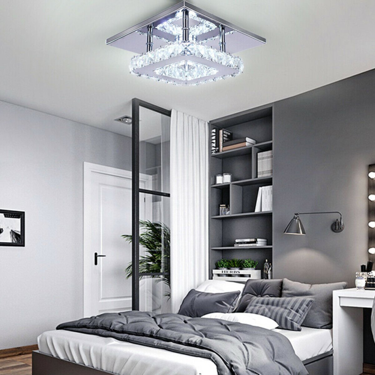 Living and Home Crystal LED Ceiling Light - Chrome