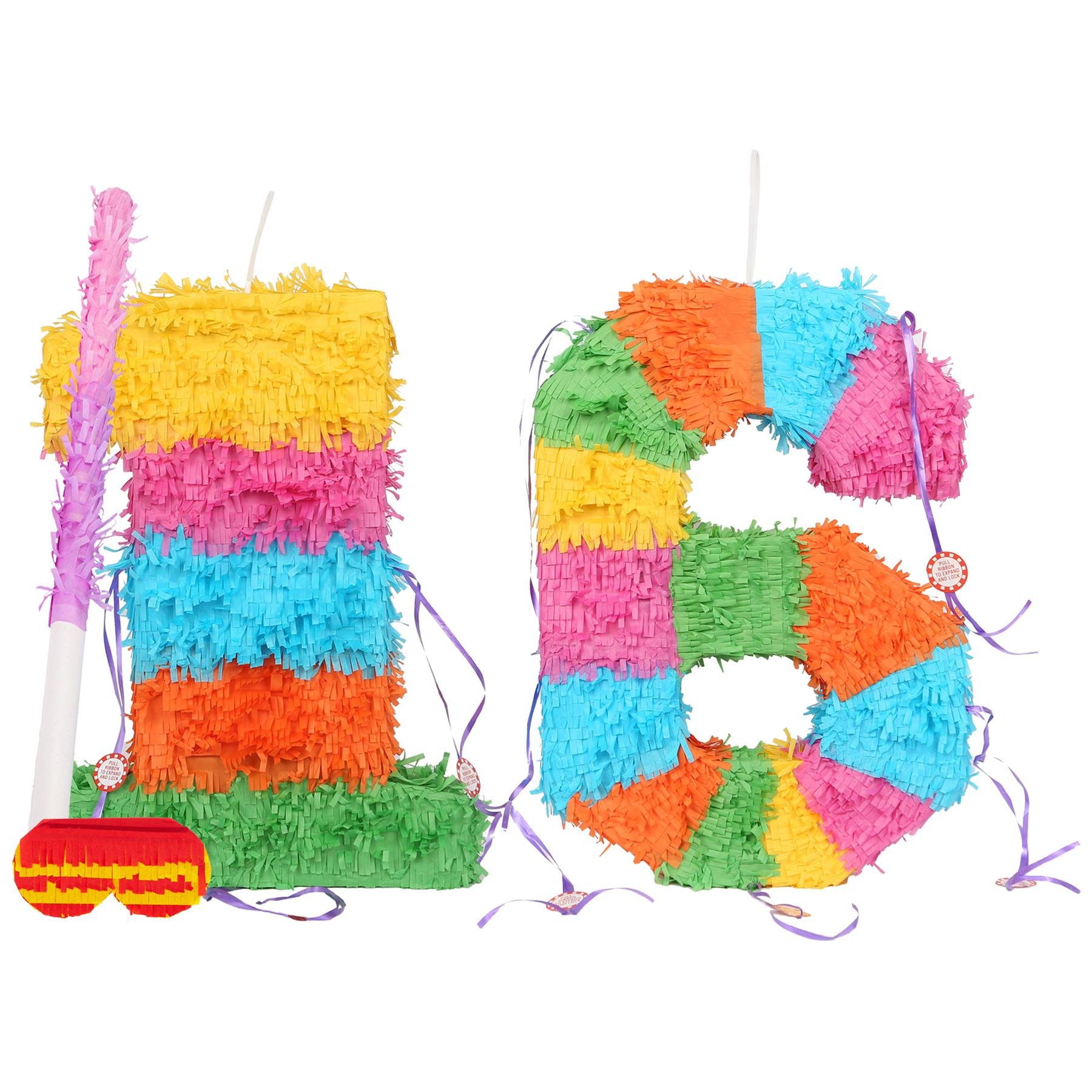 Fax Potato 16th Birthday Pinata Set with Stick & Blindfold - Pink Stick