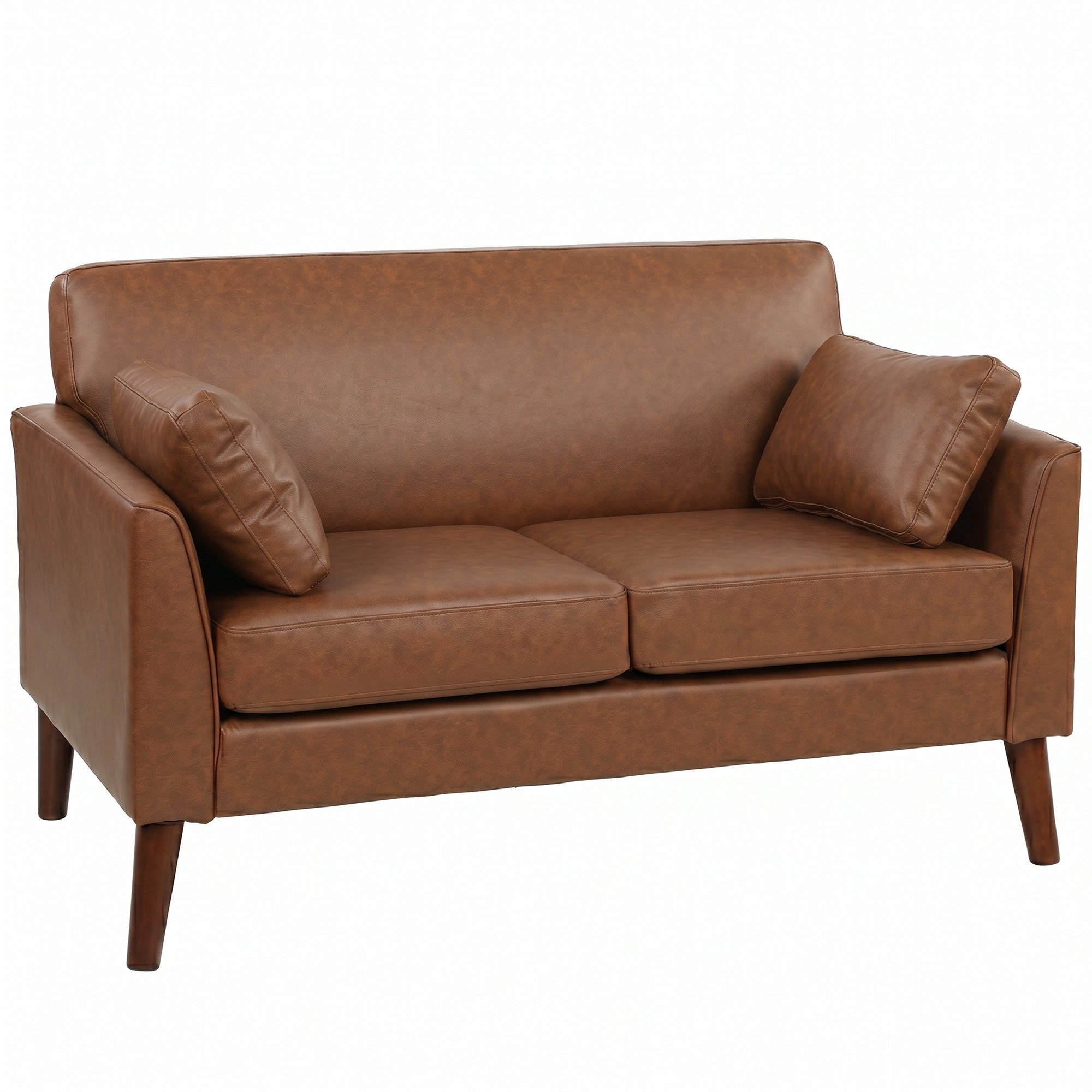 HOMCOM 2 Seater PU Leather Upholstered Loveseat Sofa - Brown