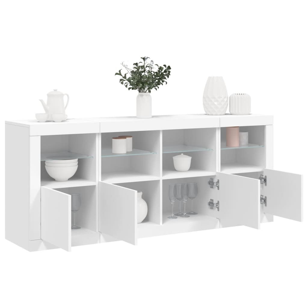 Walplus Engineered Wood LED Sideboard - White - 163 x 37 x 67 cm
