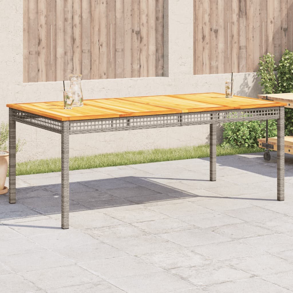 Walplus Poly Rattan Garden Table Acacia - Grey - 180 x 90 x 75 cm