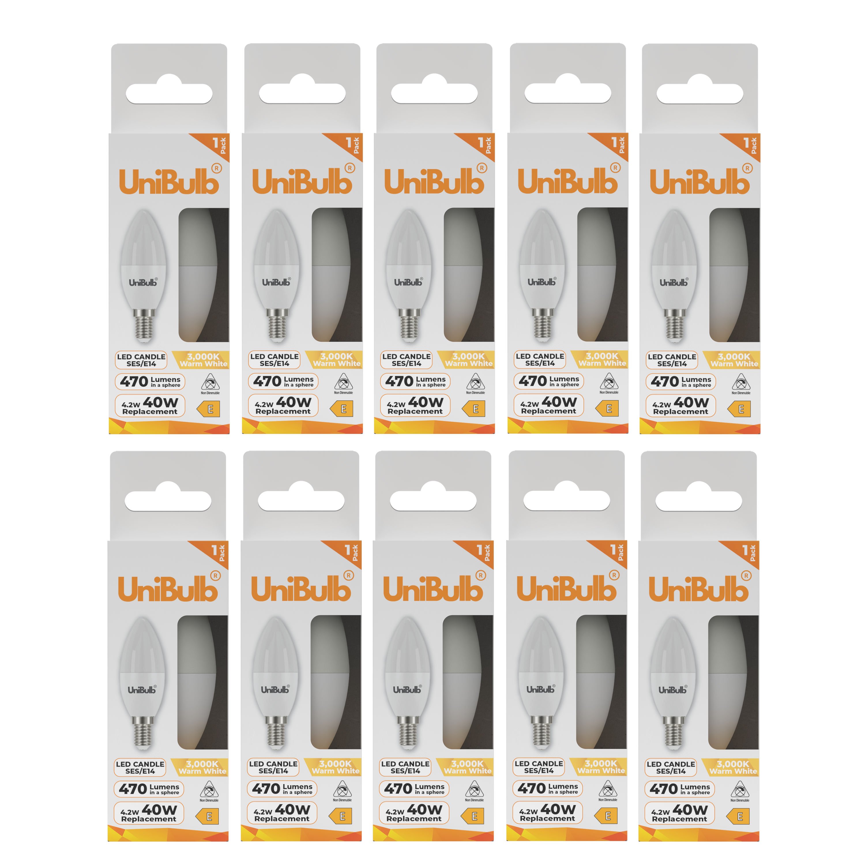 UniBulb 4.2W LED Warm White Candle E14 Light Bulb - Pack of 10