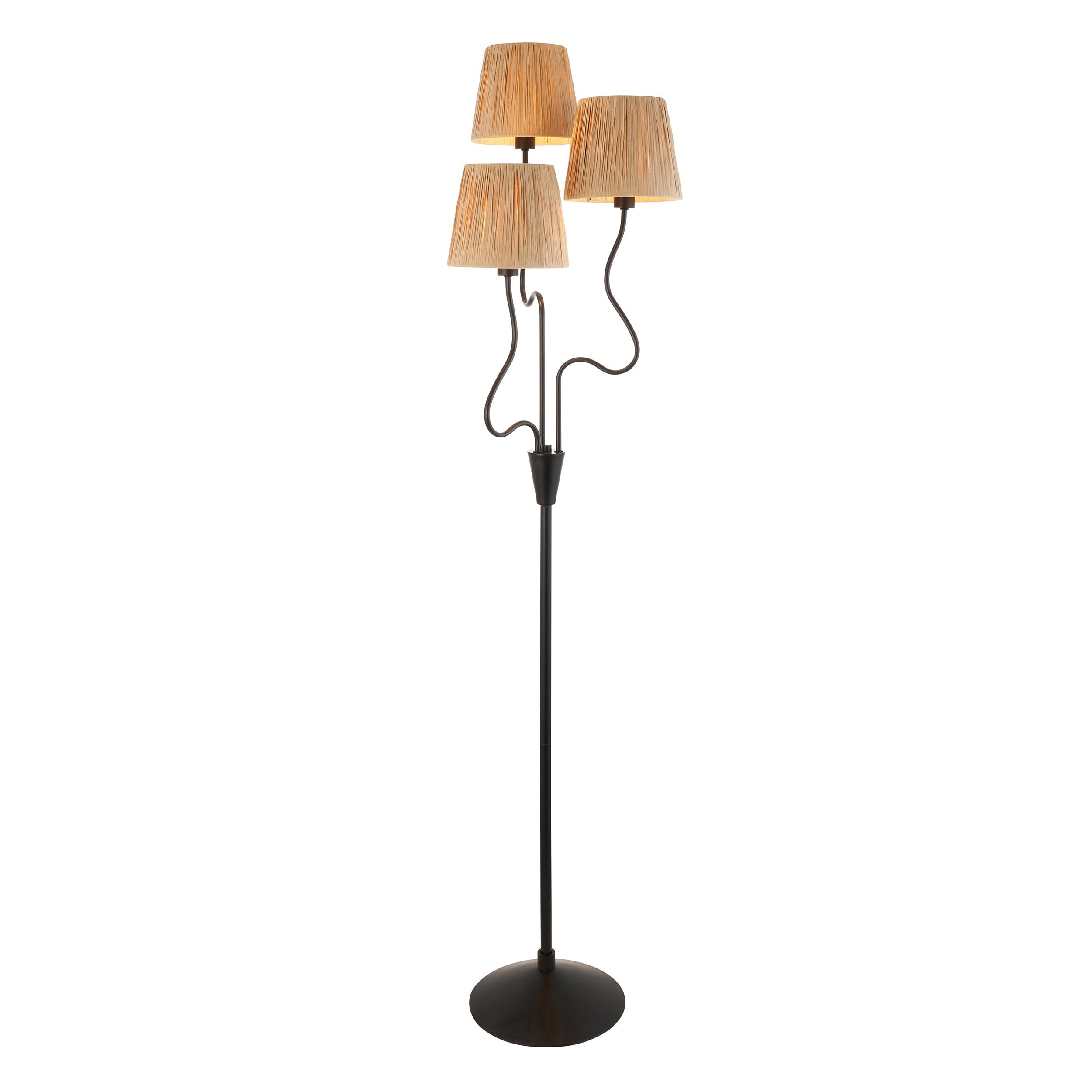 Loops Direct Steel and Raffia Floor Lamp - Matt Black & Natural Raffia