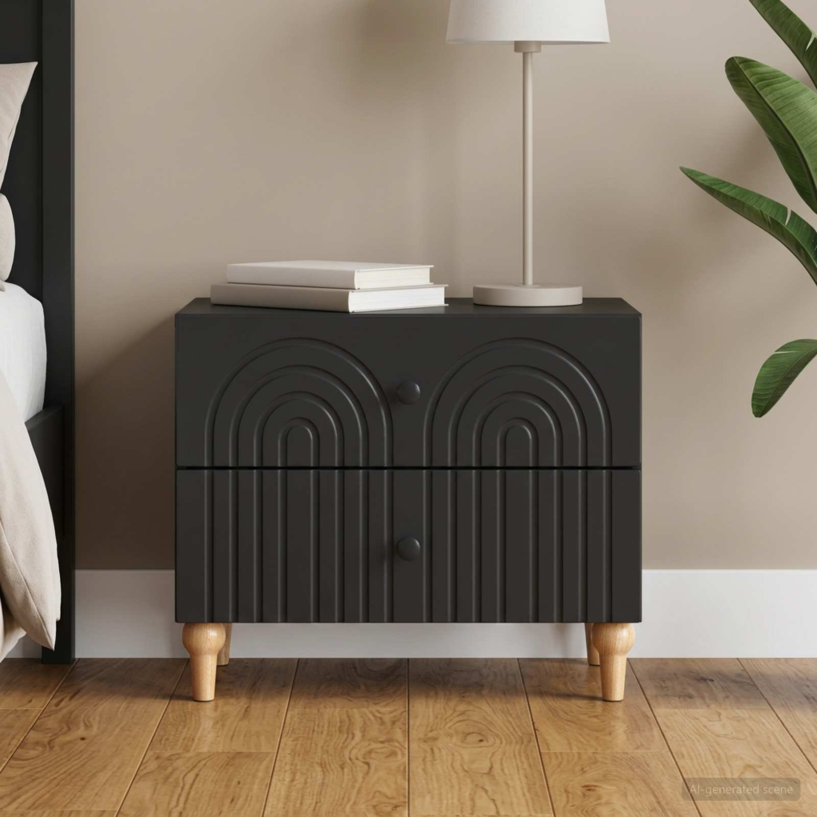Walplus Engineered Wood Bedside Cabinet - Black - 62 x 34.5 x 48 cm