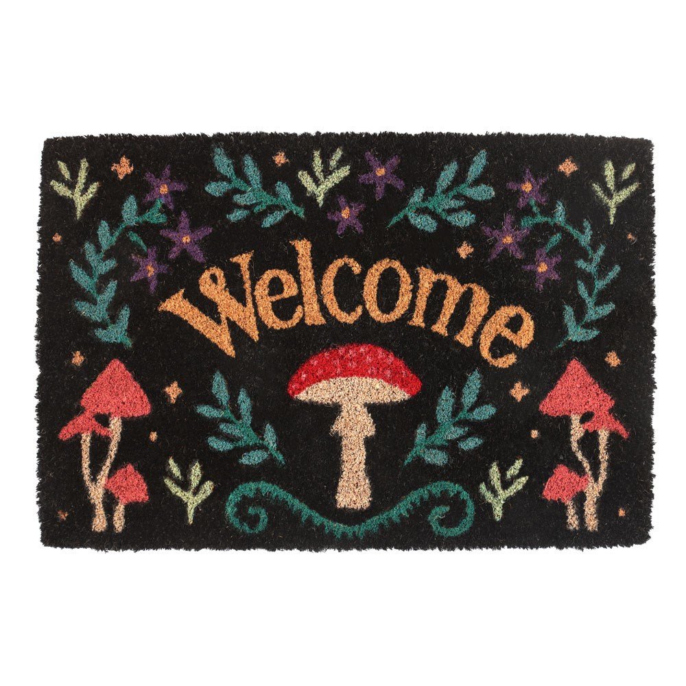 Something Different Welcome Mushroom Door Mat - Black