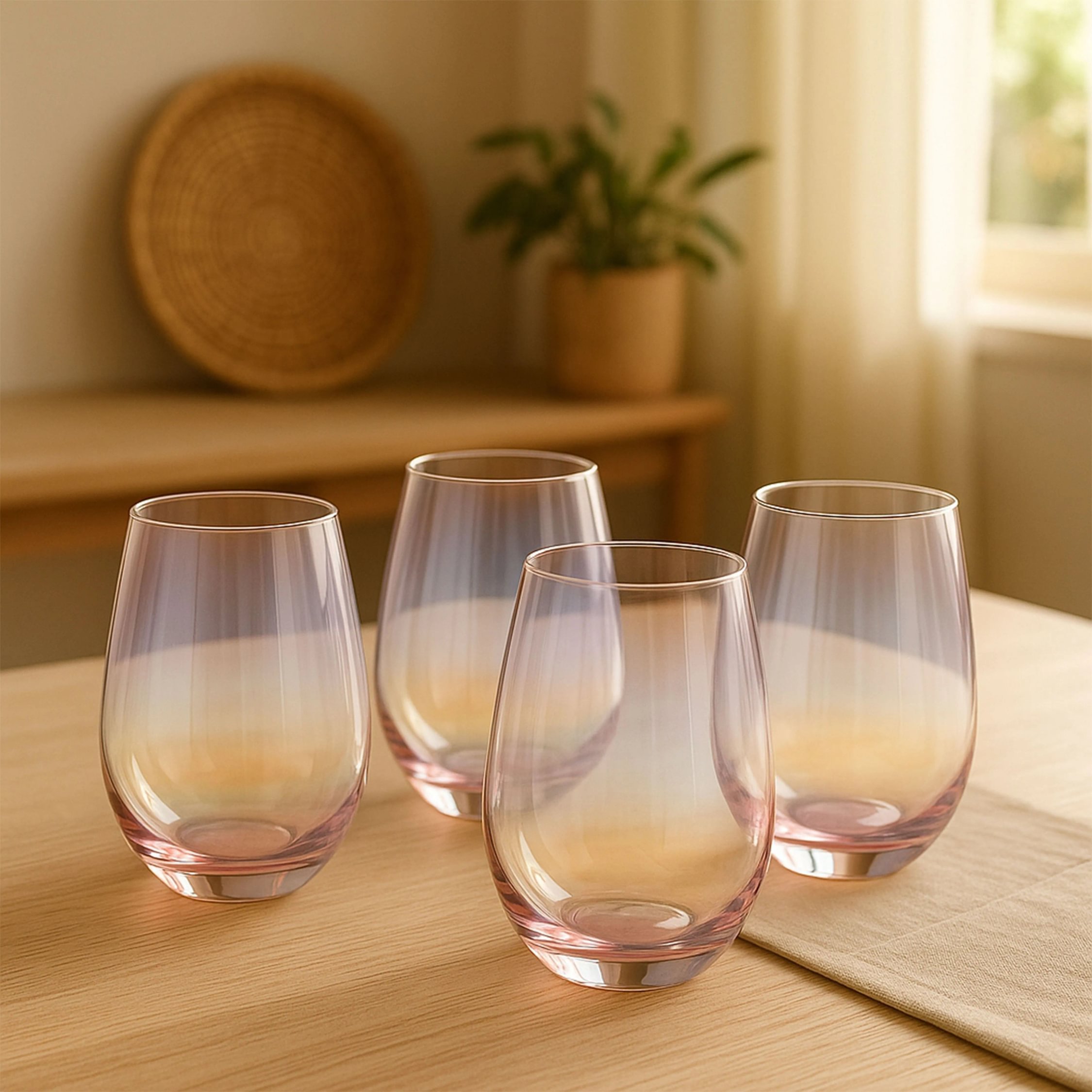 Orsina Frosted Deco Set of 4 Hi Ball Glasses – Pink