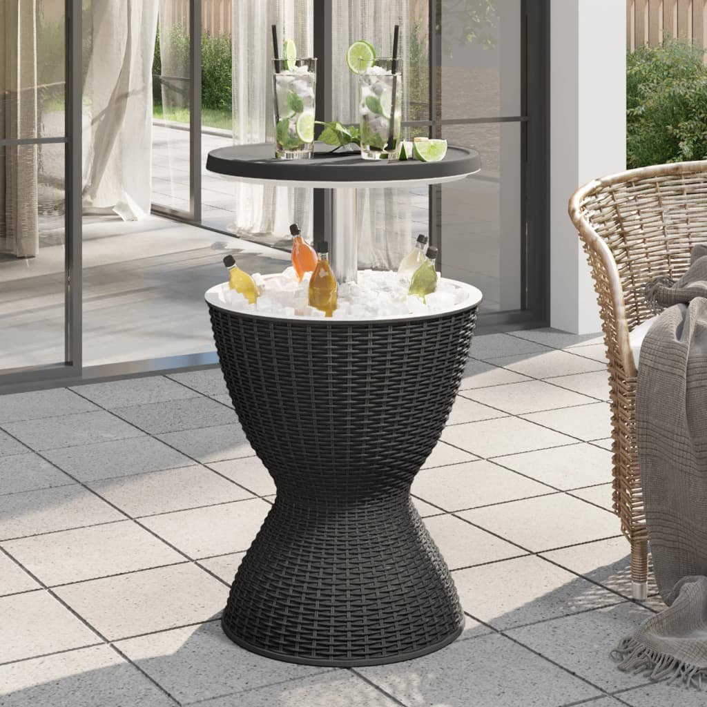 Walplus Poly Rattan 3-in-1 Ice Cooler Table Polypropylene - Black - 82 cm