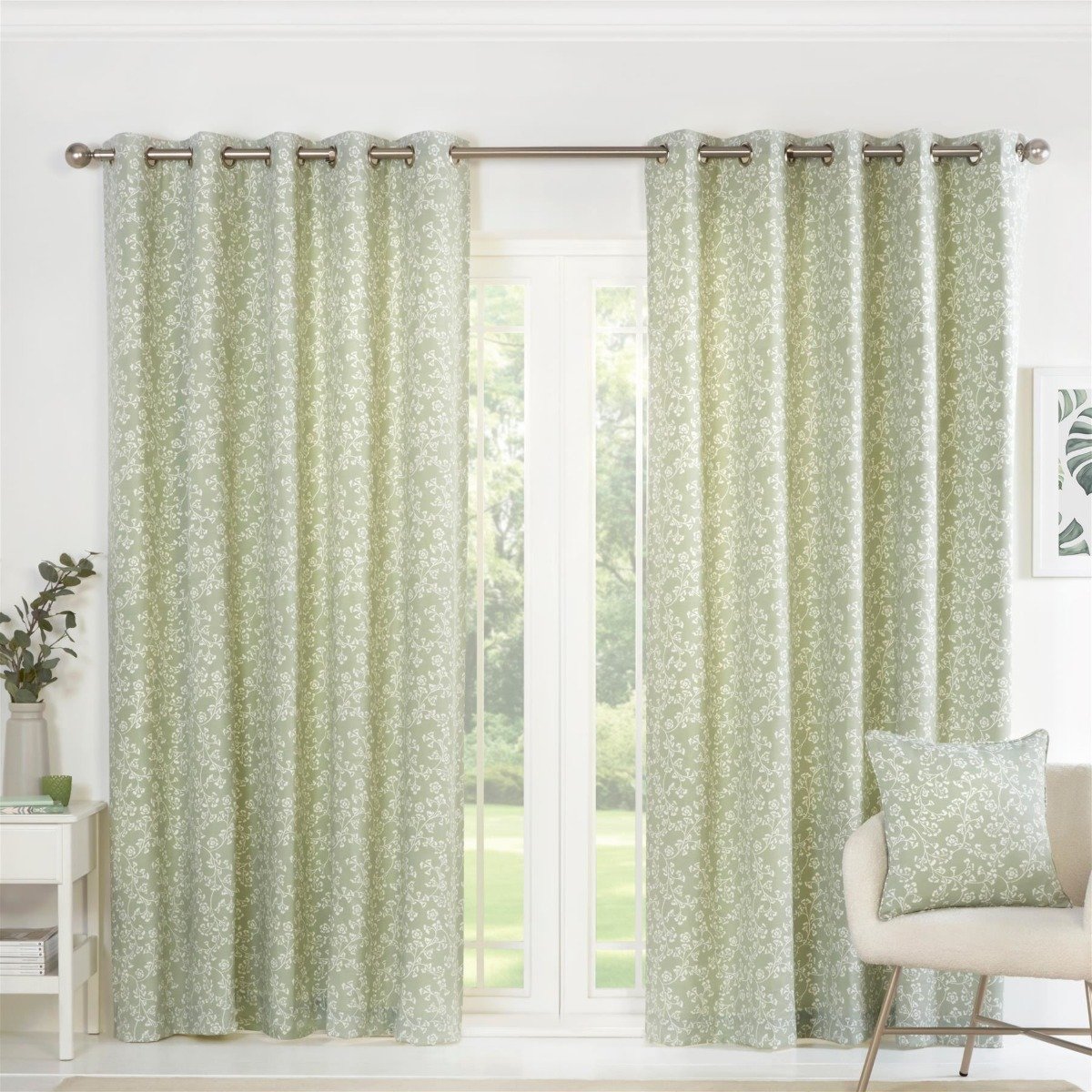Sundour Sade Eyelet Curtains - Green - 117 x 229cm