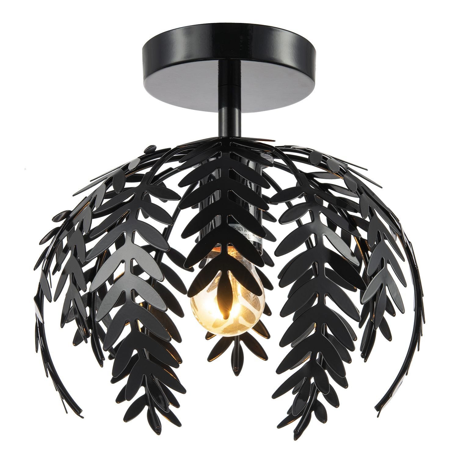 Happy Homewares Fern Leaf in Black Gloss Finish Ceiling Light - 30cm
