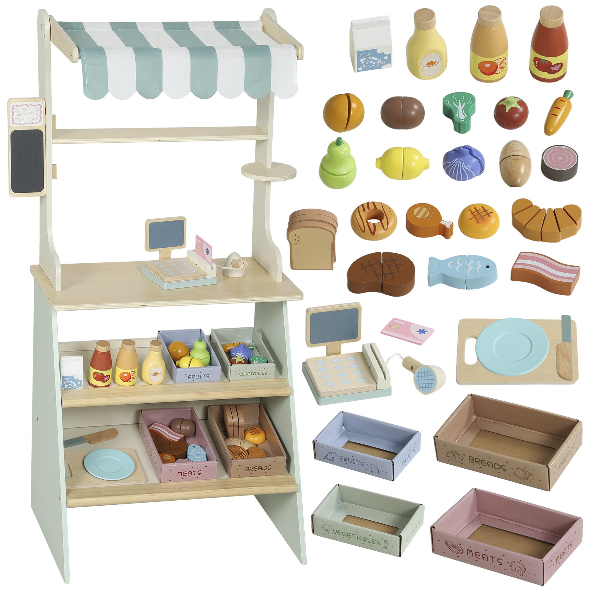 AIYAPLAY Age 3 Years and Over 34 Piece Wooden Toy Market Stall – Green