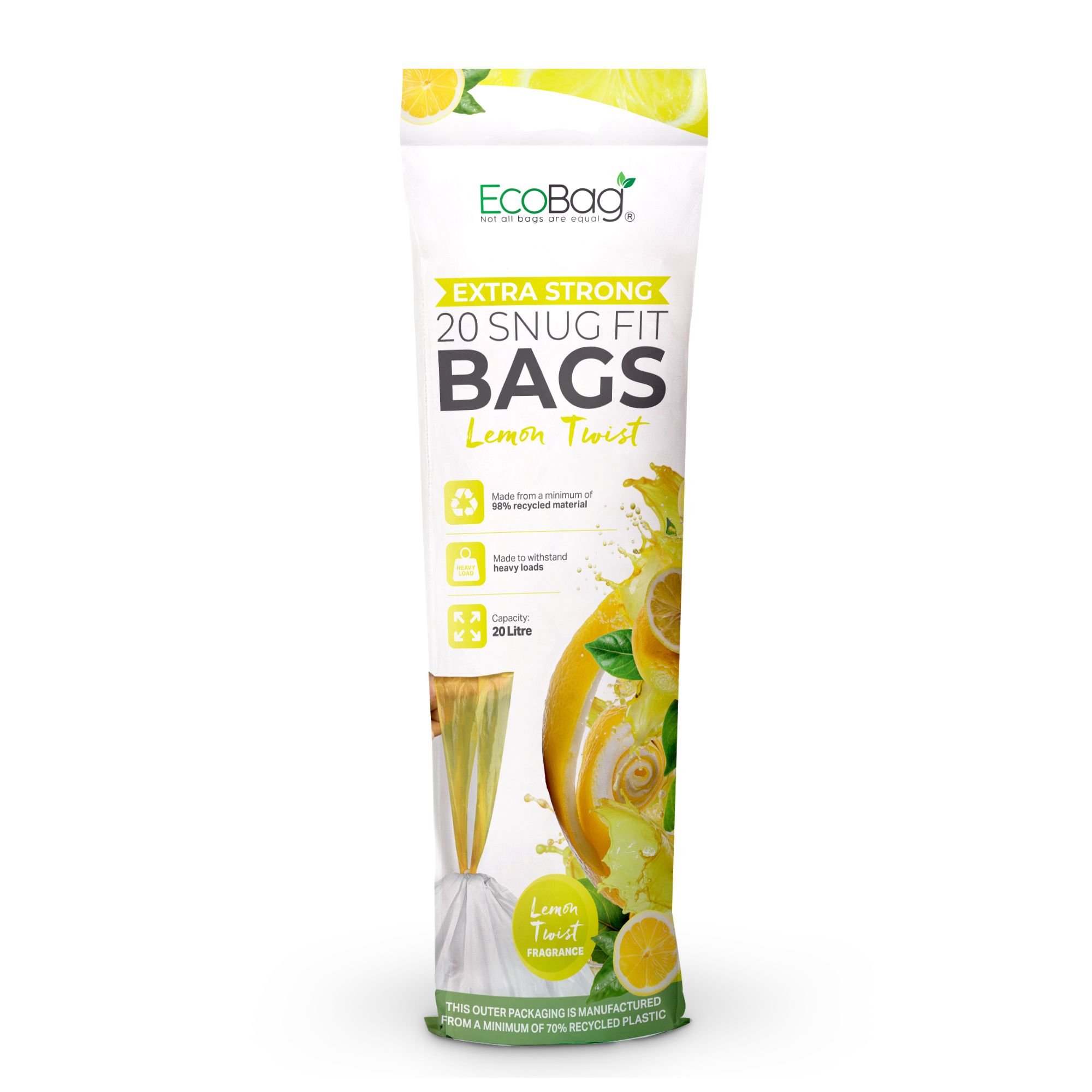EcoBag 20L 42 x 76cm Lemon Scented Drawstring Kitchen Bin Liners - Pack of 20