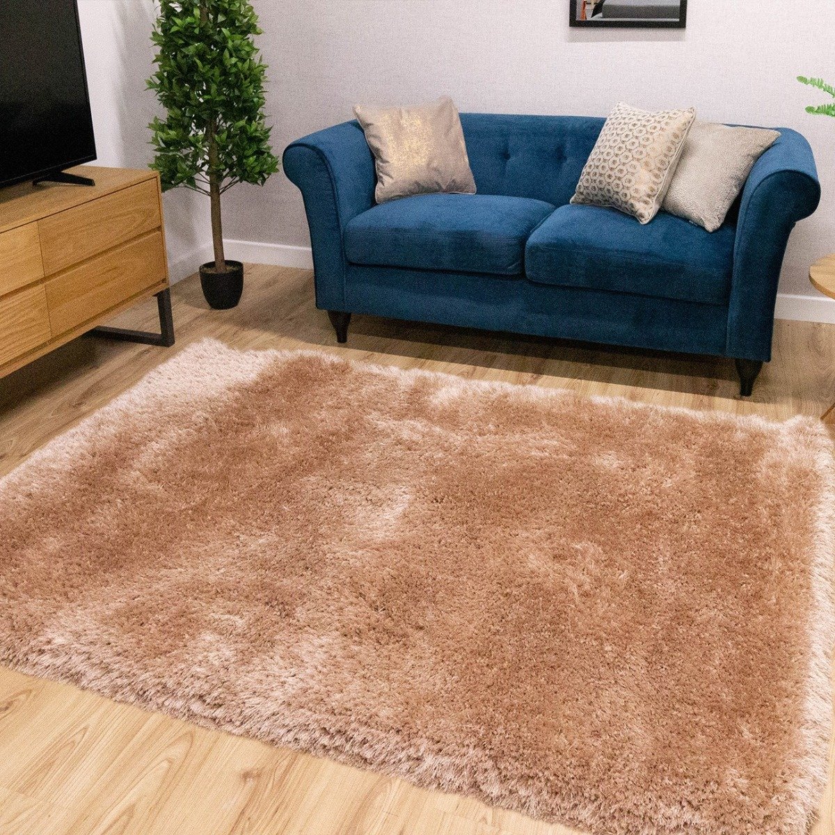 Mega Flooring Beige Shaggy Plain Rug - 60 x 110cm