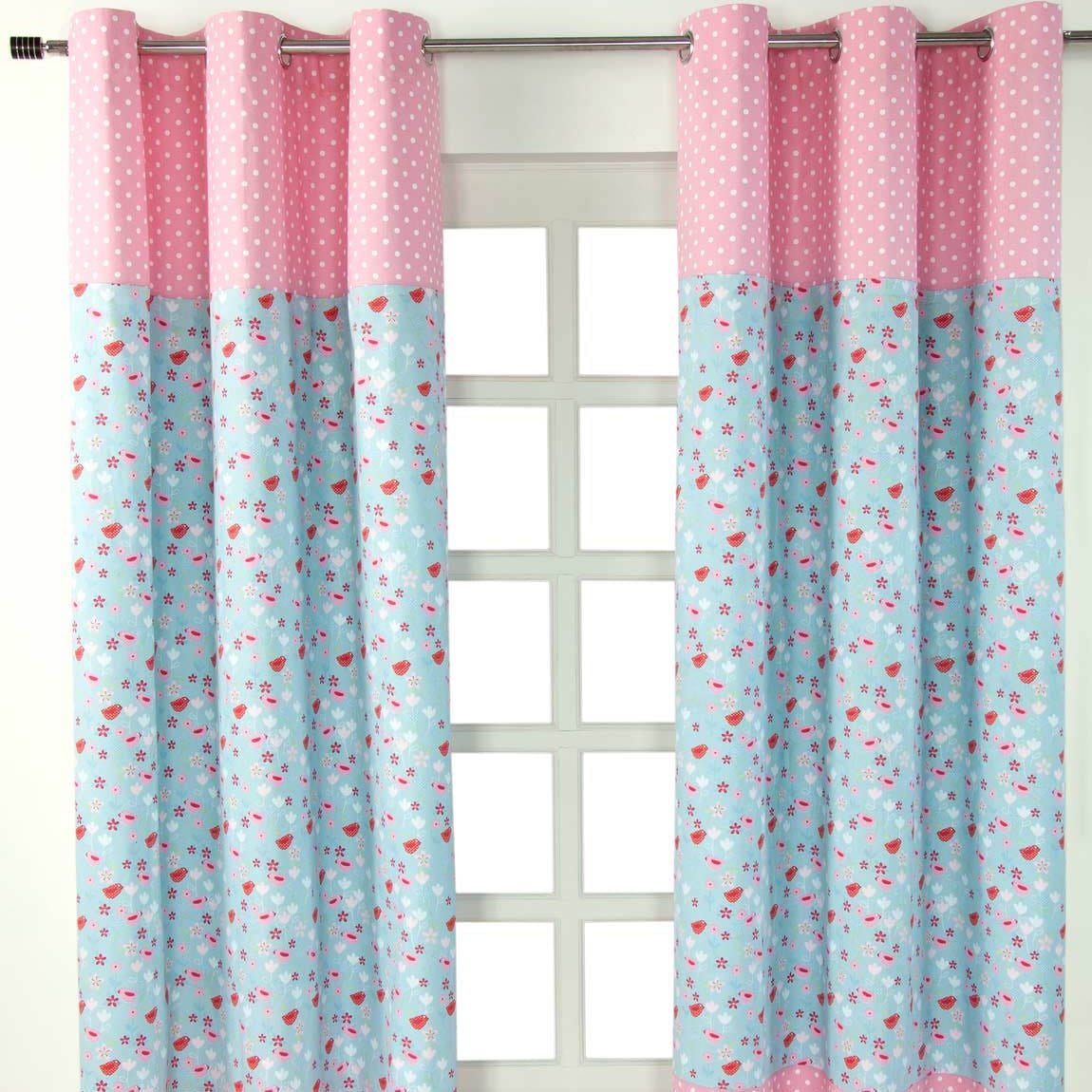 Homescapes Birds And Flowers Ready Made Eyelet Curtains - 117cm x 137cm