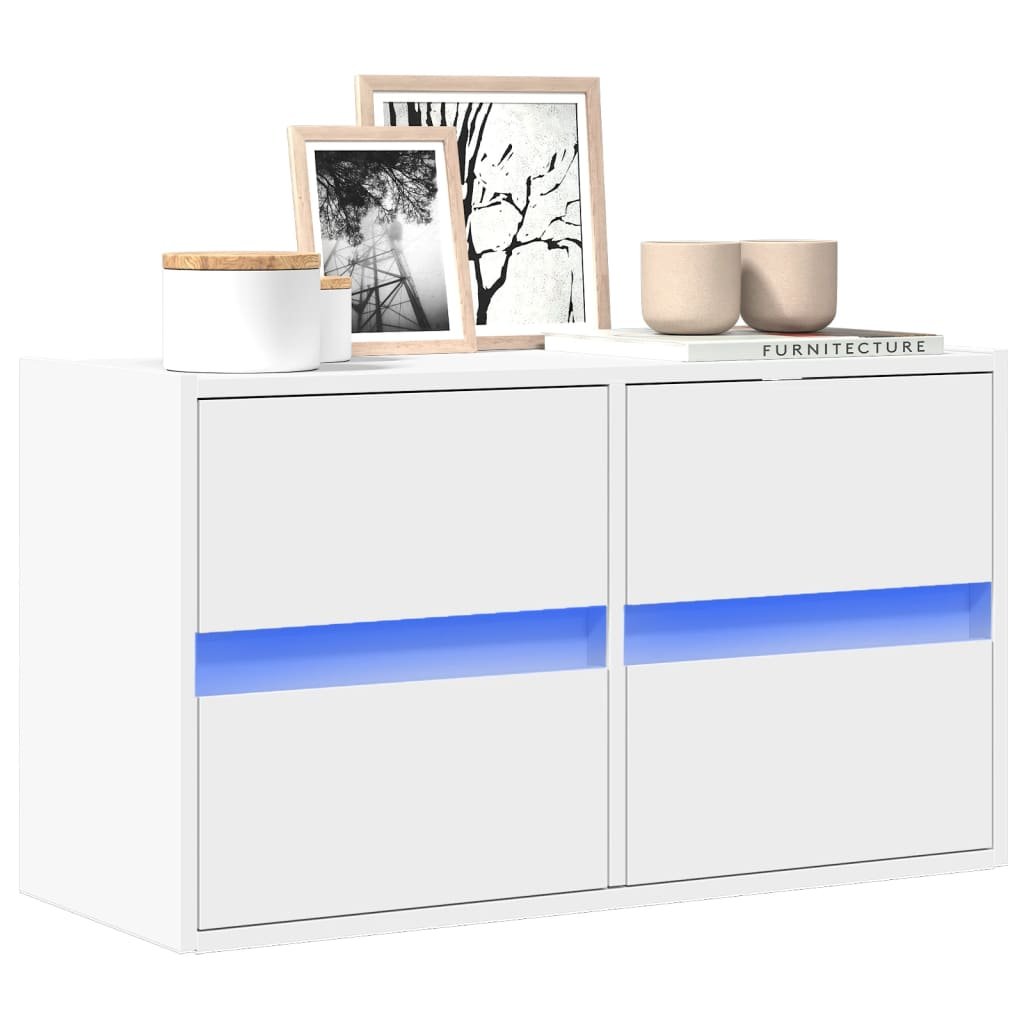 Walplus LED 4 Drawer Engineered Wood TV Wall Unit - White - 80 x 31 x 45 cm