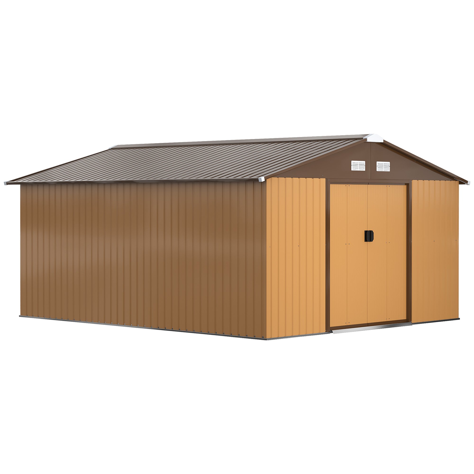 Outsunny Metal Garden Shed with Ventilation Slots and Foundation Kit - Brown