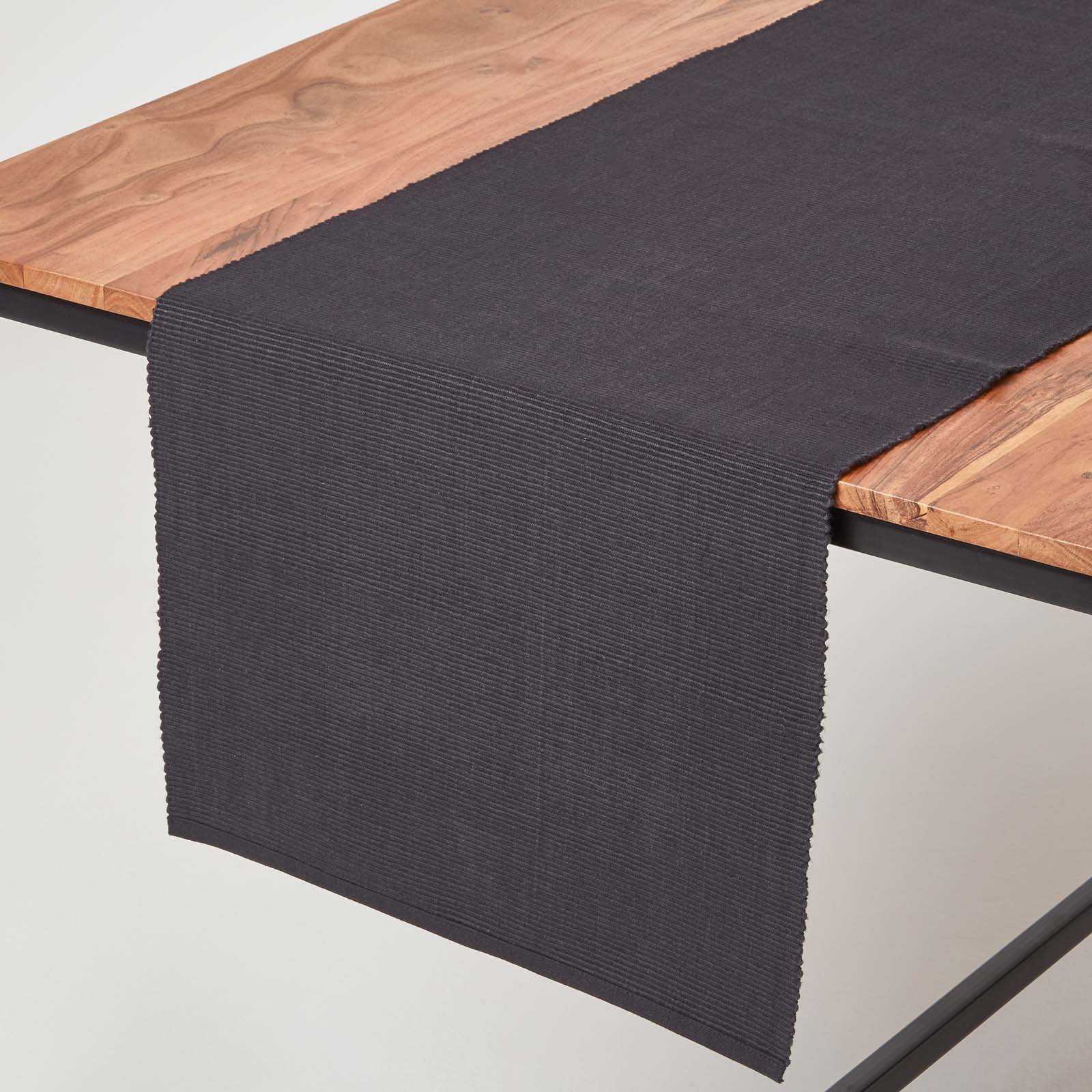 Homescapes Cotton Plain Table Runner - 44 x 178 cm - Black