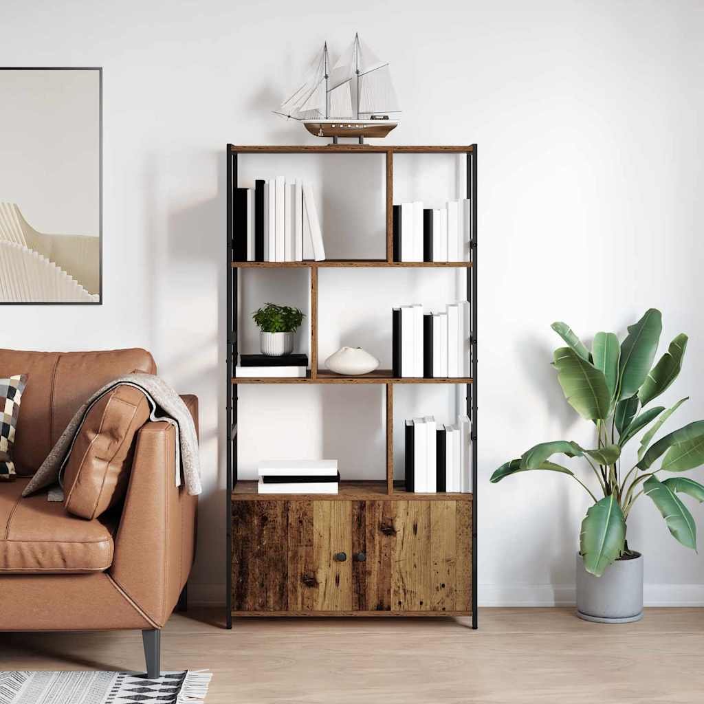 Walplus 2 Door Engineered Wood Bookshelf - Dark Wood - 80 x 30 x 155.5 cm