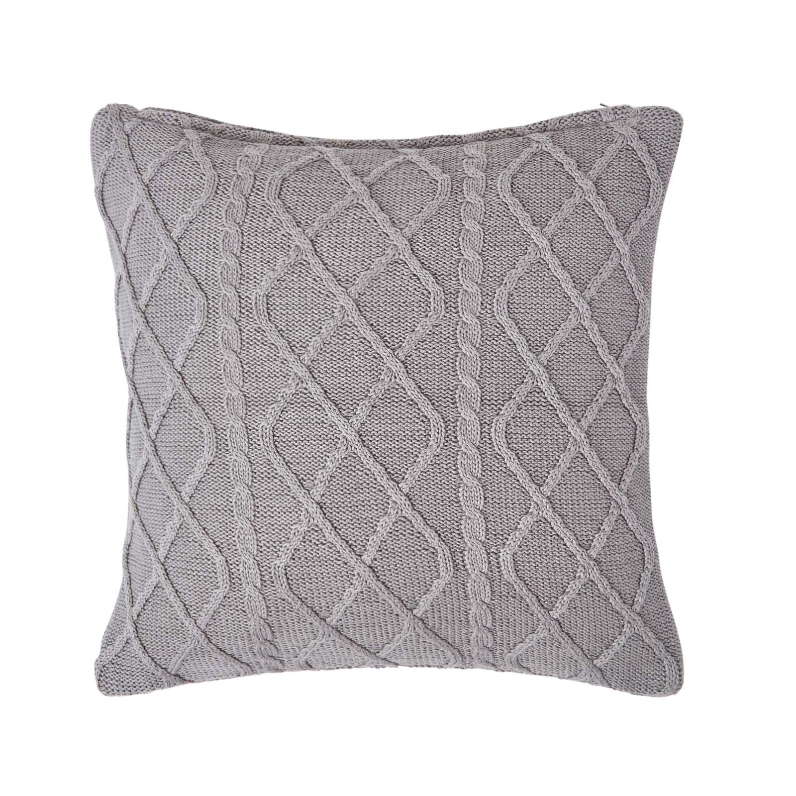 Homescapes Grey Cable Knit Diamond Cushion Cover - 45 x 45 cm