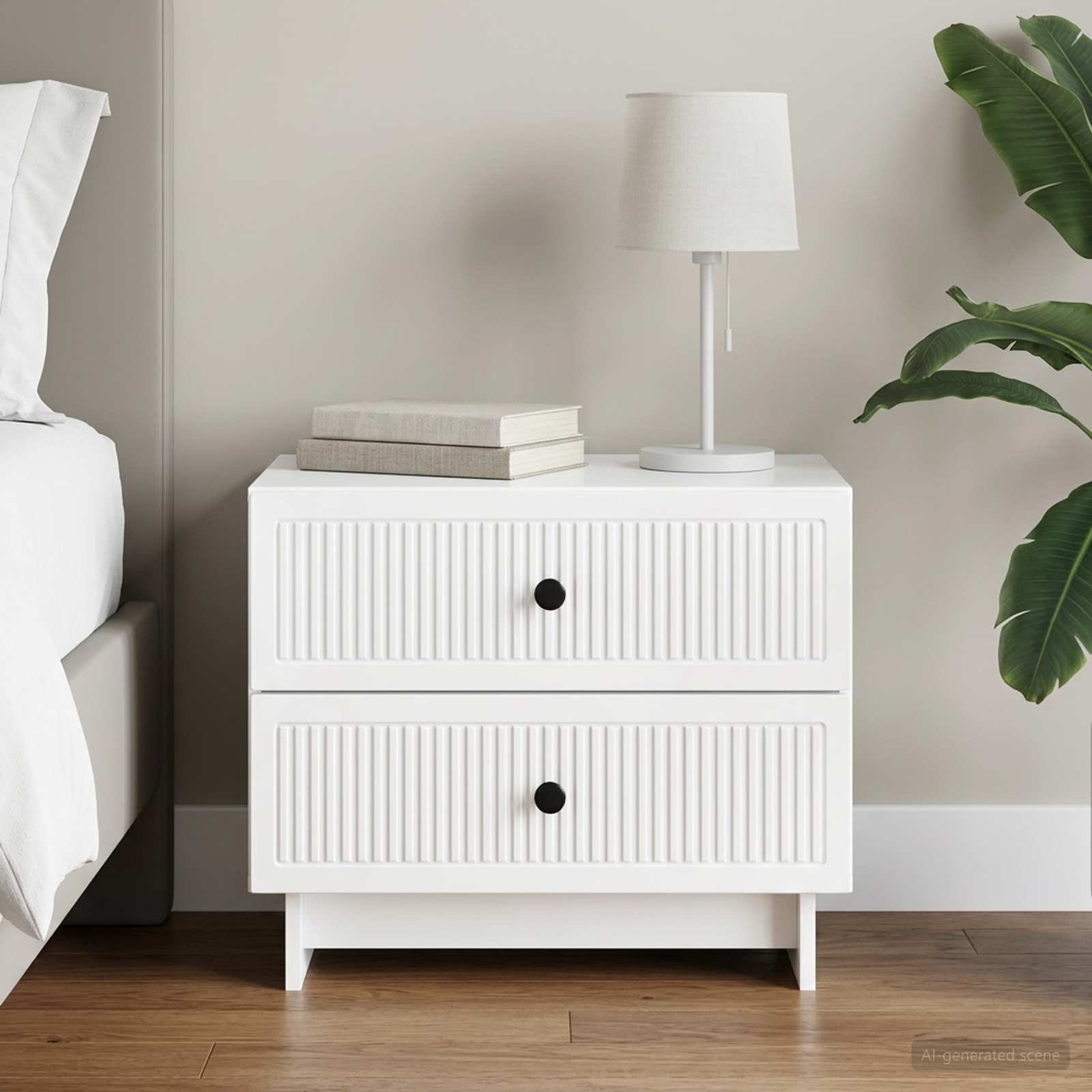 Walplus High Gloss Bedside Cabinet - High Gloss White - 62 x 34.5 x 47.5 cm