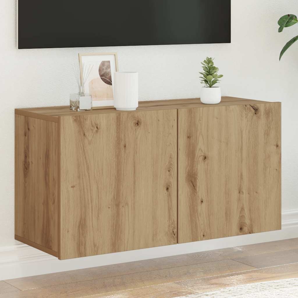 Walplus Wall Mounted Engineered Wood TV Cabinet - Oak - 80 x 30 x 41 cm