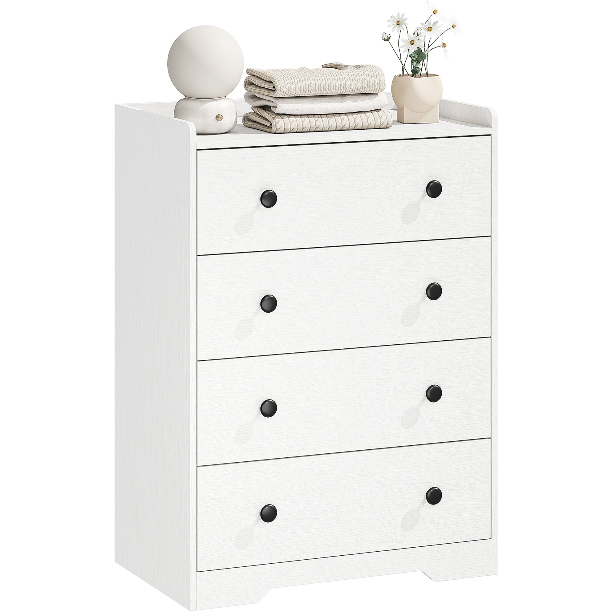 HOMCOM Modern 4 Drawer Chest - White Wood Effect