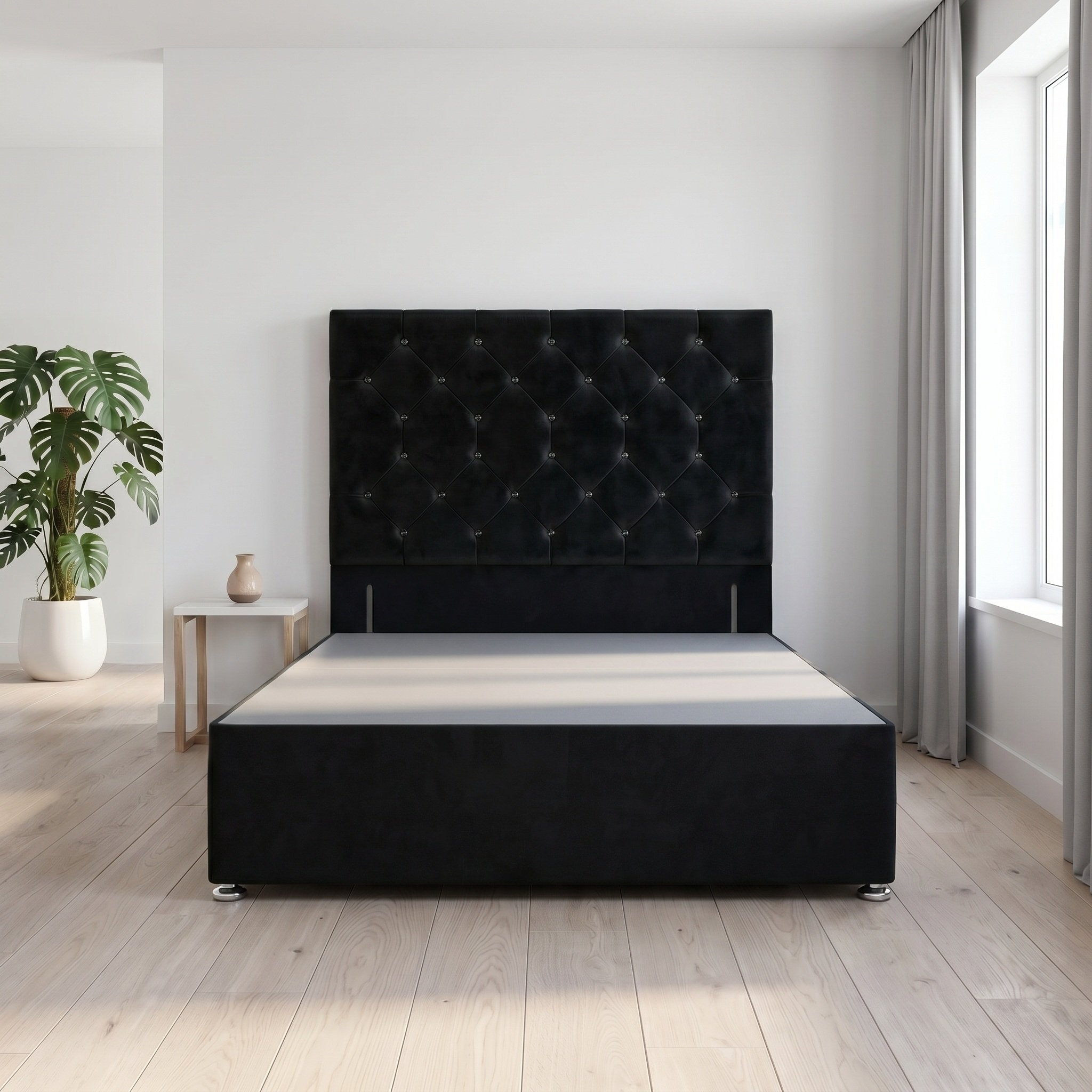 Somnior Diamante Velvet 2FT6 Small Single Divan Bed Base - Black