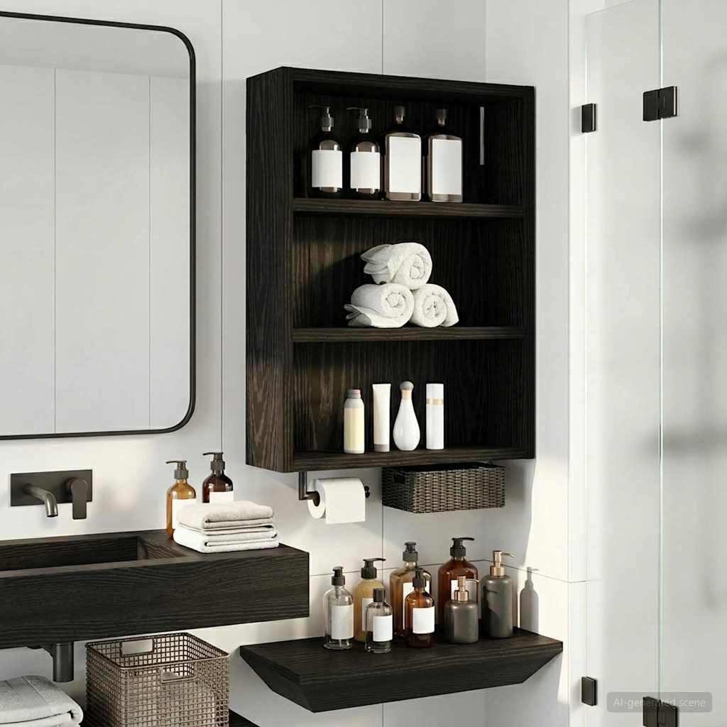 Walplus Engineered Wood Bathroom Wall Cabinet - Black Oak - 40 x 10 x 50 cm
