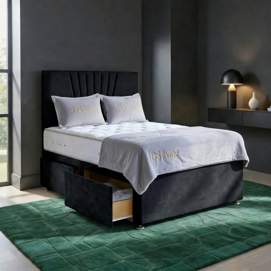 DS Living Elysian Double 4 Drawer Upholstered Divan Bed Frame - Black