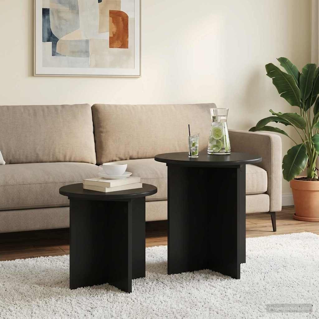 Walplus Pack of 2 Storage Engineered Wood Side Table - Black Oak - 45 x 45 cm
