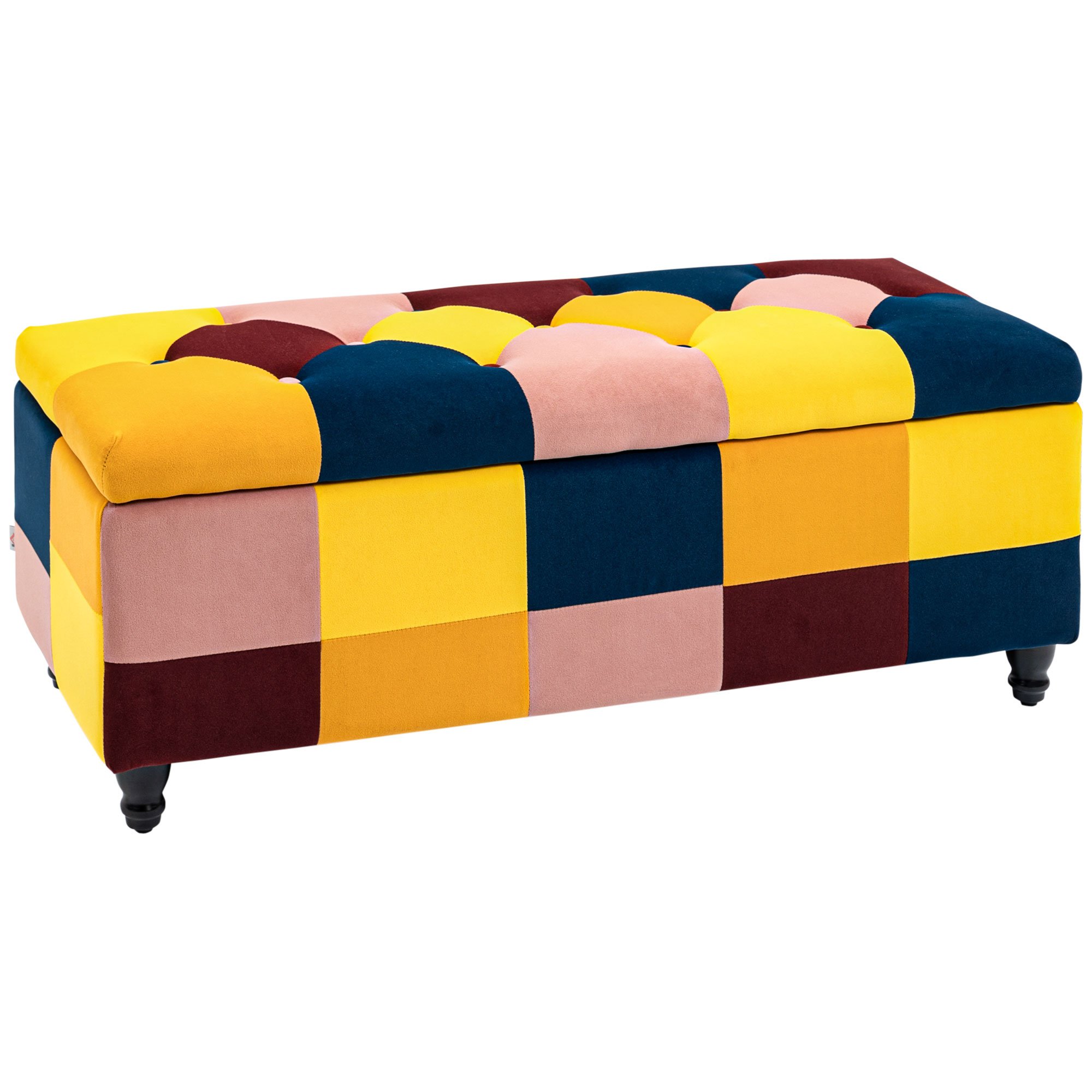 HOMCOM Velvet Surface Storage Ottoman - Multicoloured