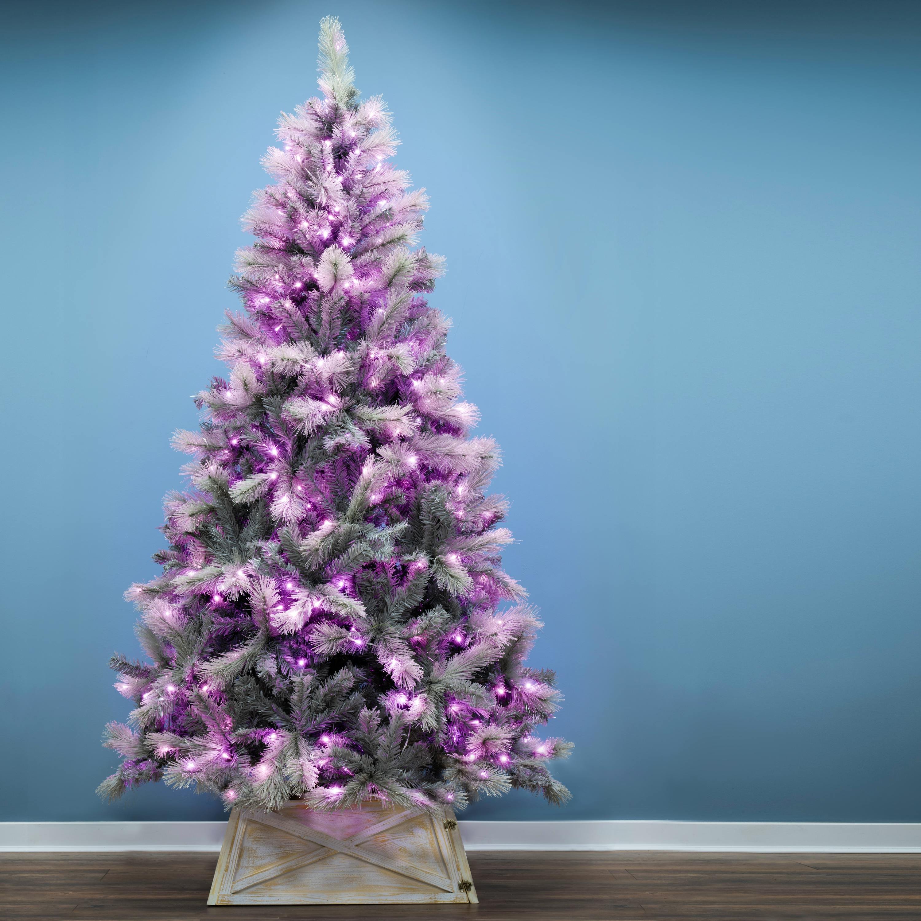 Christmas Tree World 7ft Pre-Lit Silver Majestic Dew Pine Tree - Pink LED Lights