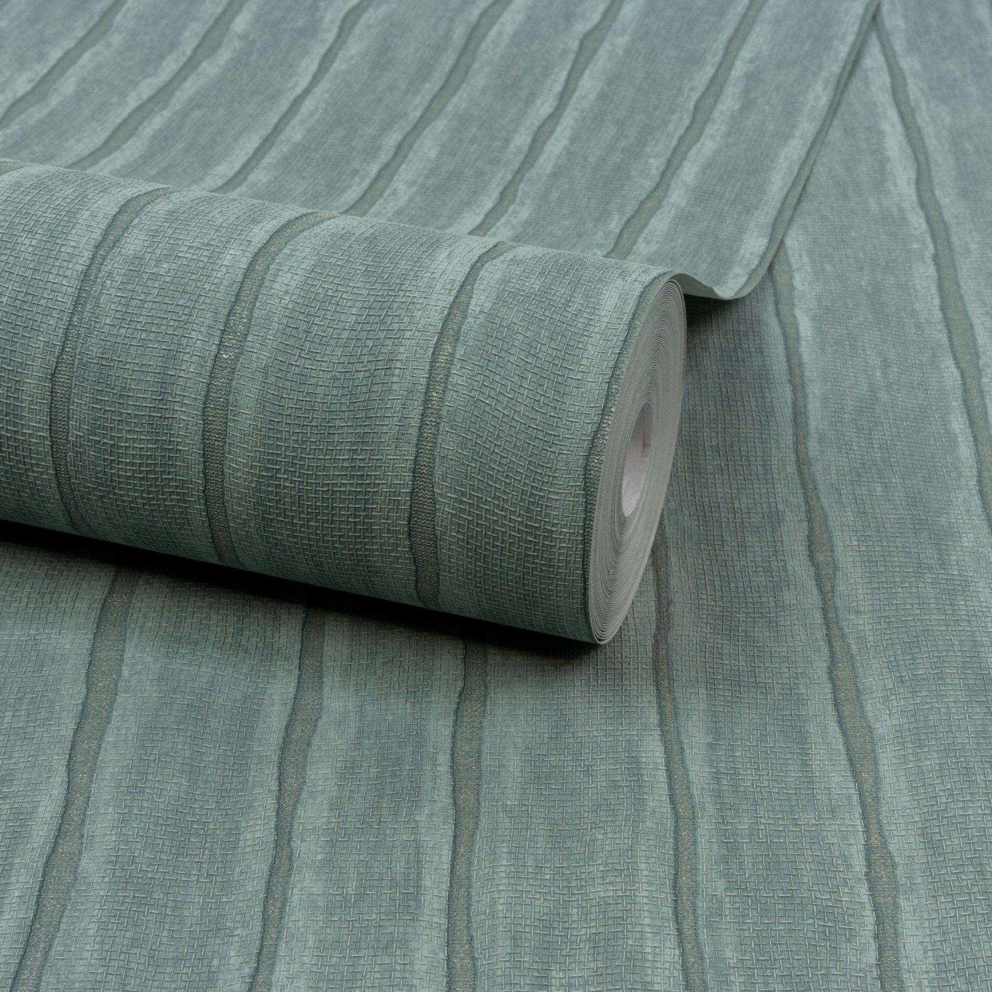 Grandeco Boutique Kalema Fabric Stripe Embossed Wallpaper - Aqua Teal