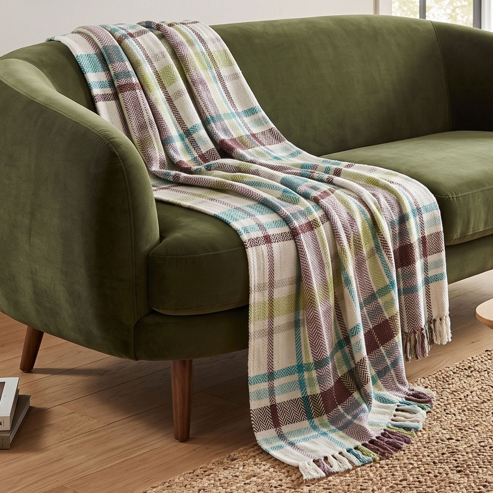 Homescapes Cotton Tartan Falun Throw - 225 x 255 cm - Green