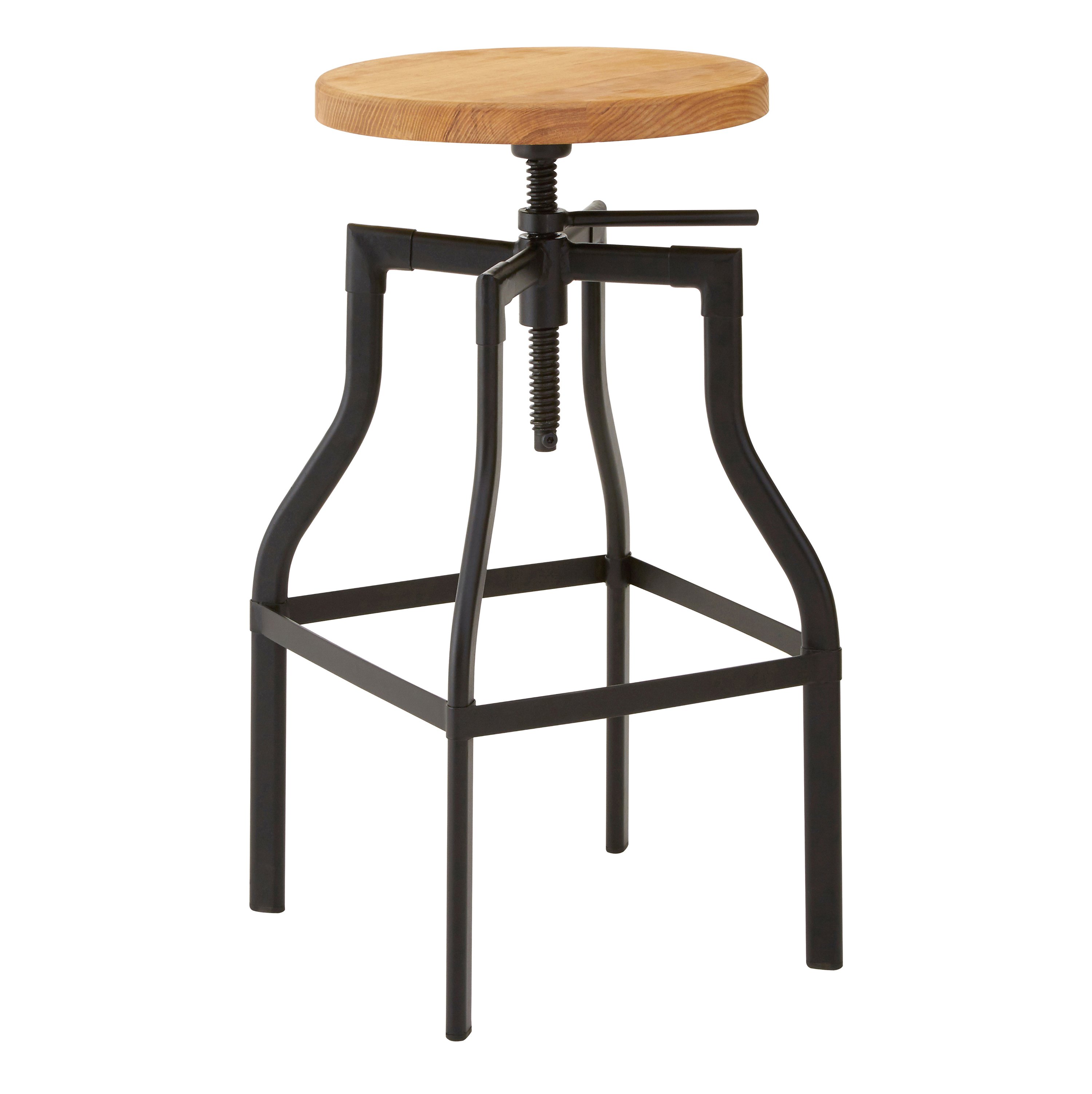 Orsina New Foundry Adjustable Ash Wood Bar Stool – Natural & Black
