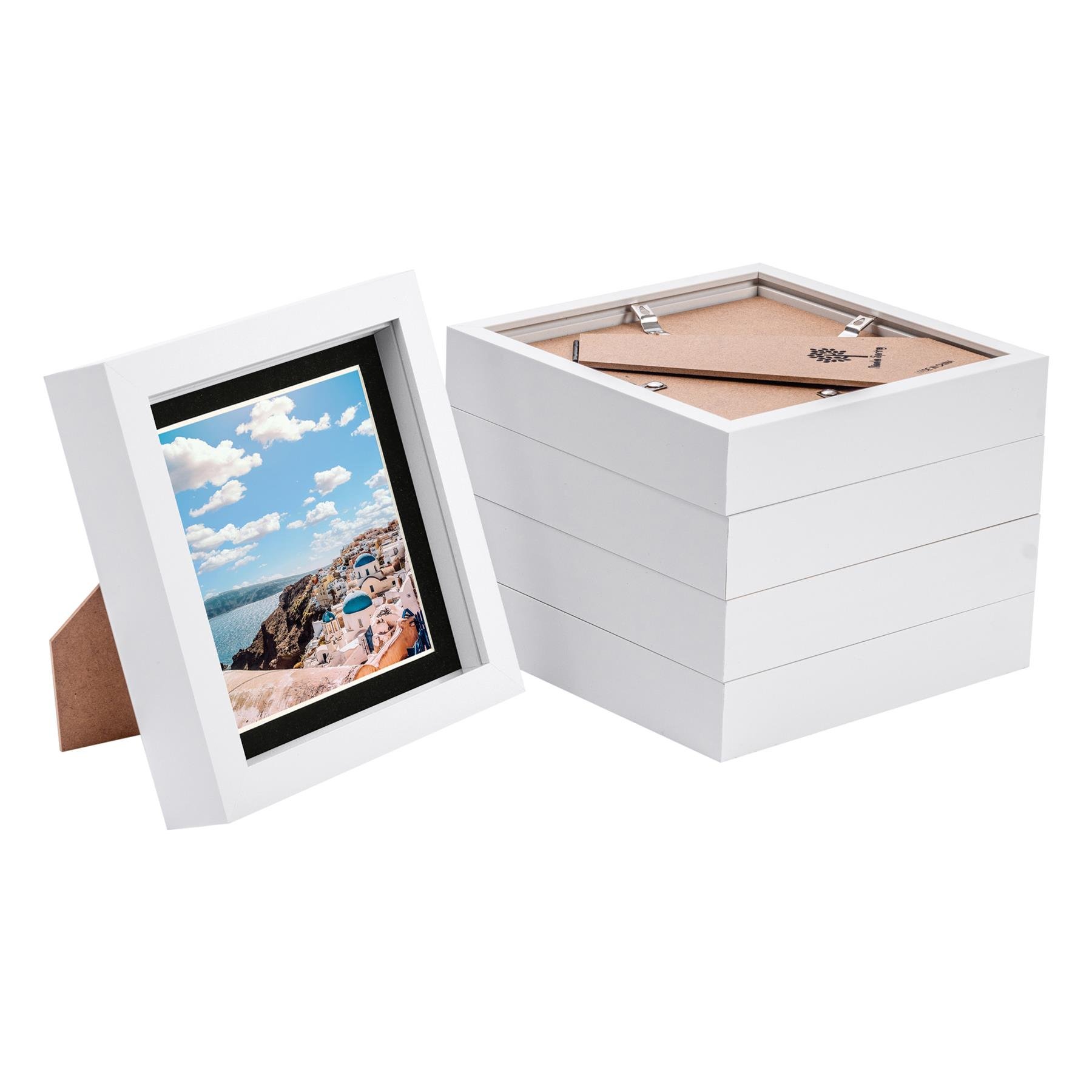 Nicola Spring 6 x 6" 3D Photo Box Frames with 4 x 4" Black Mount (5x) - White