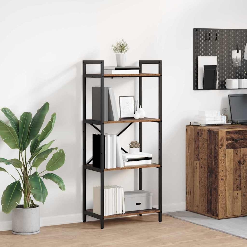Walplus 4 Tier Steel Bookshelf - Dark Wood - 56 x 34 x 133.5 cm