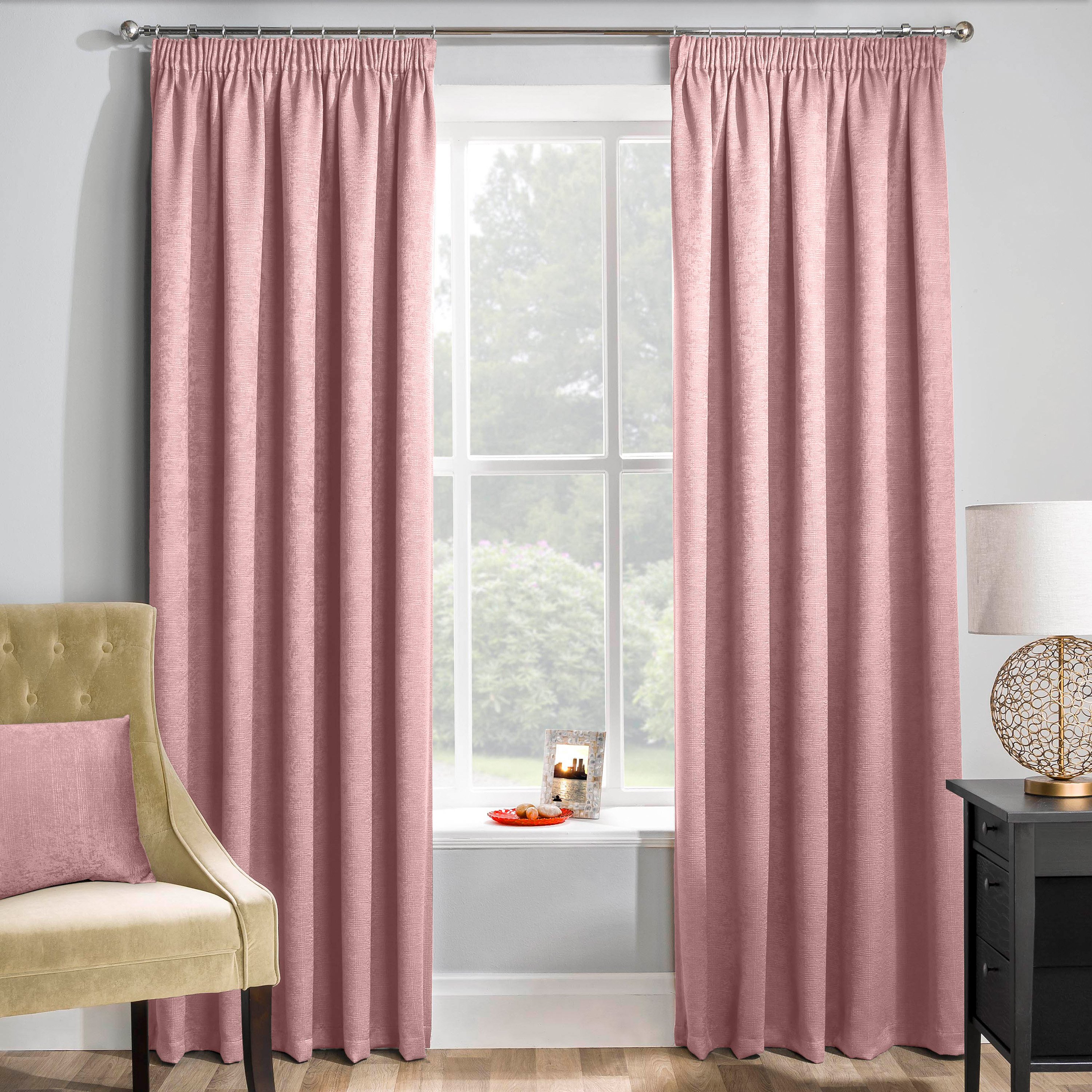 Enhanced Living Zen Thermal Pencil Pleat Curtains - 117 x 229cm - Blush Pink
