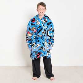 OHS Kids Cartoon Print Hoodie Blanket - Blue