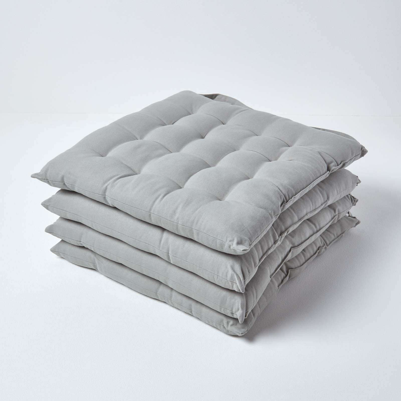 Homescapes Pack of 4 Cotton Seat Pad Chair Cushions - Grey