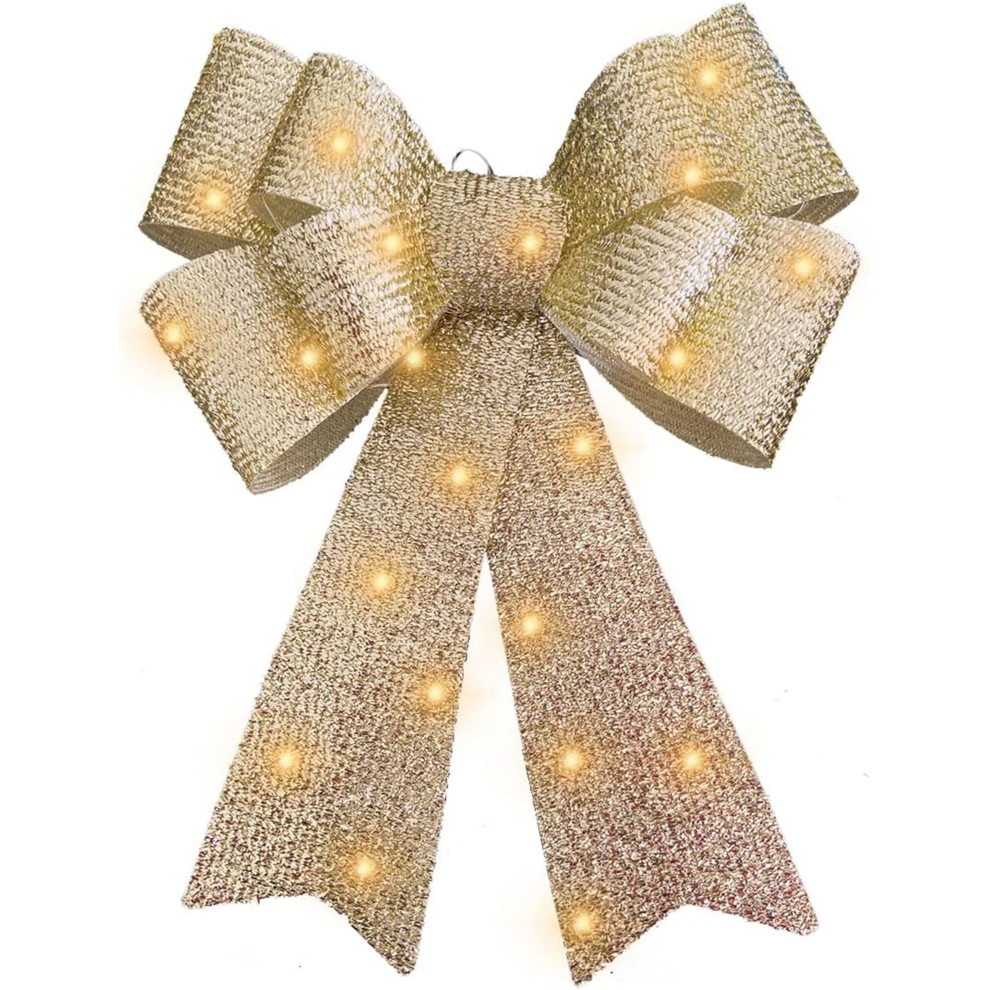 My Christmas Large Bow Christmas Tree Décor with Warm LED Lights - Gold