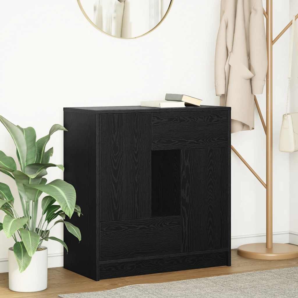 Walplus Engineered Wood Drawer Sideboard - Black Oak - 70.5 x 34 x 74.5 cm