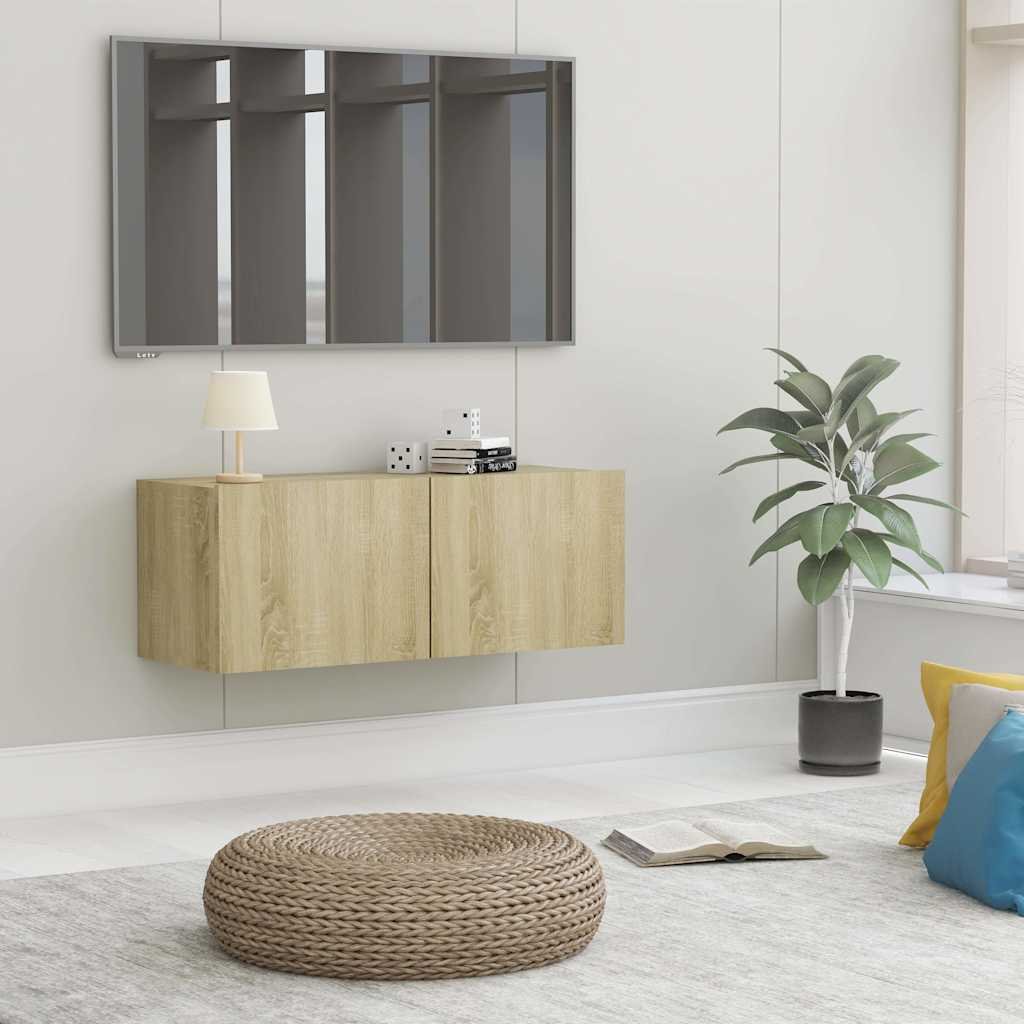 Walplus Engineered Wood TV Cabinet - Light Oak - 80 x 30 x 30 cm