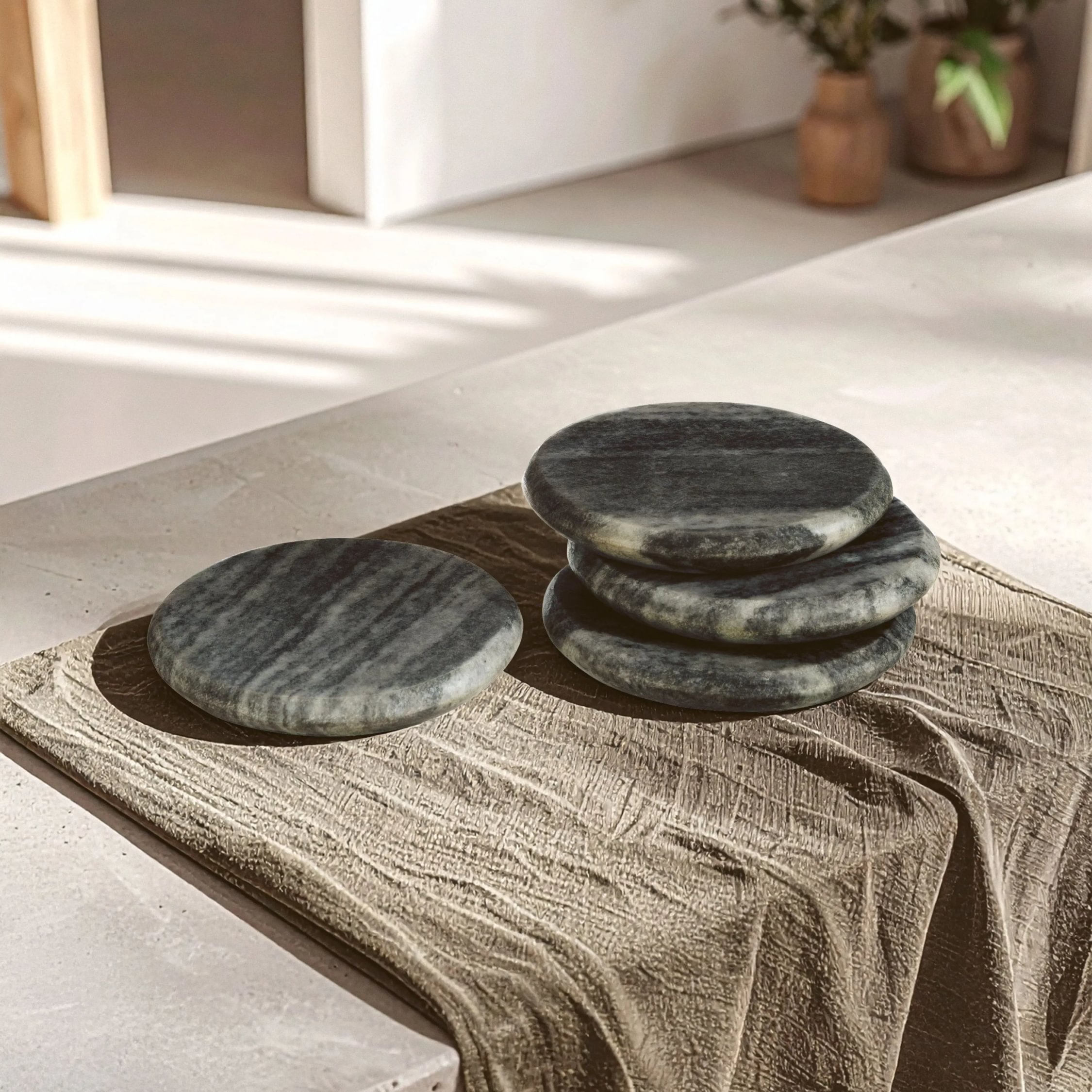 Orsina Set Of 4 Marmore Marble Round Coasters - Grey