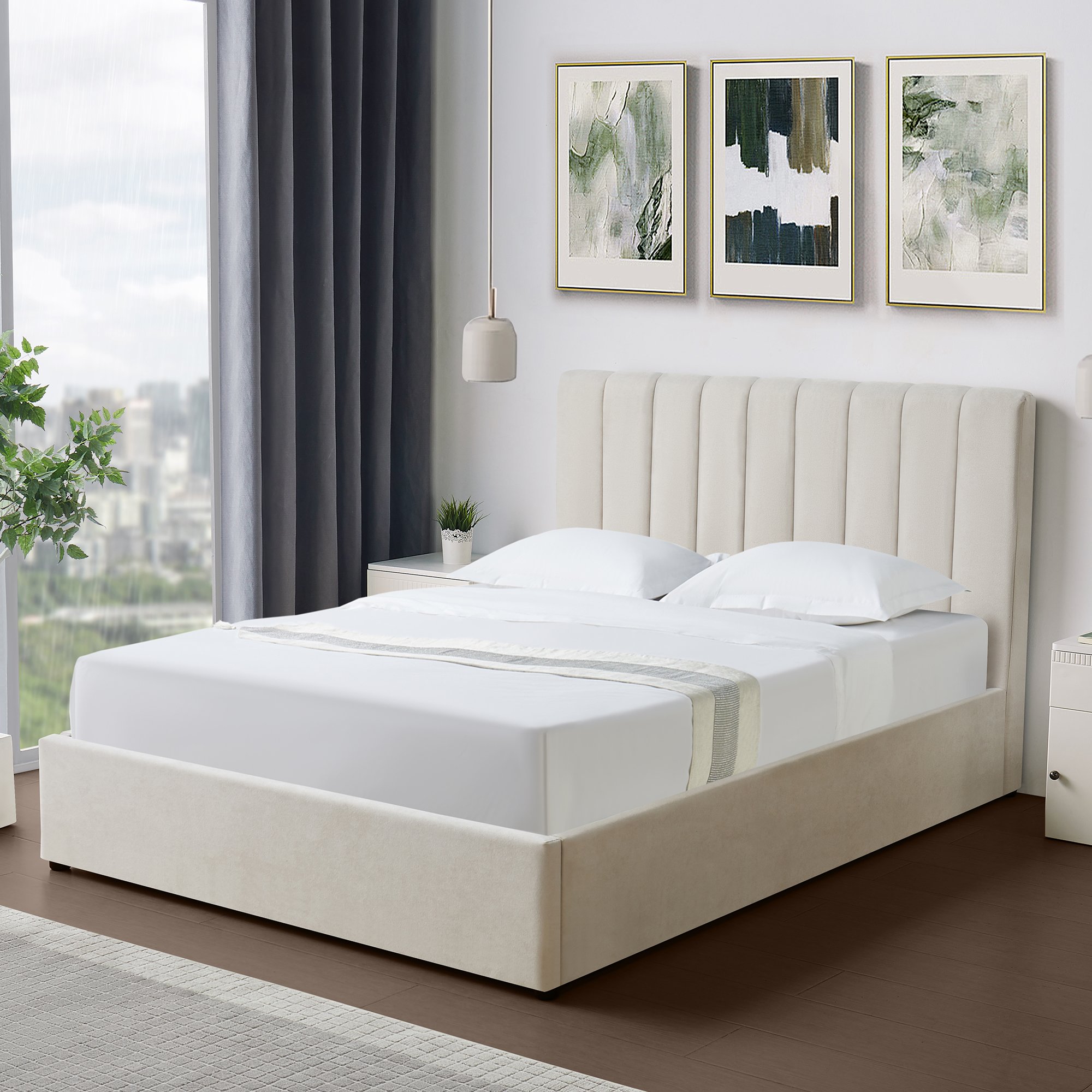 Artemis Home Evelynne Fabric 135cm Double Ottoman Bed with Storage - Beige