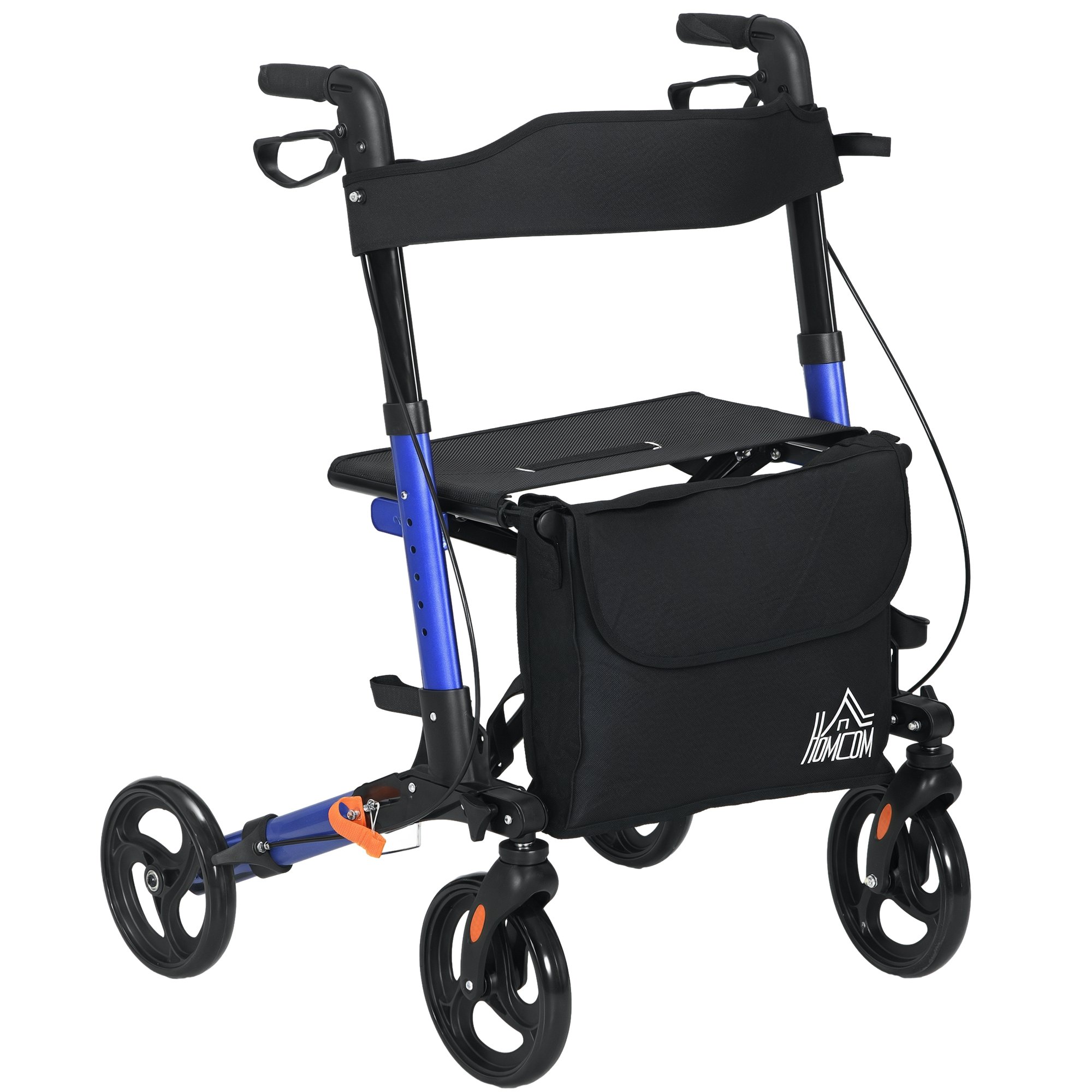 HOMCOM Adjustable Height Rollator Walker with Seat and Wheels - Blue
